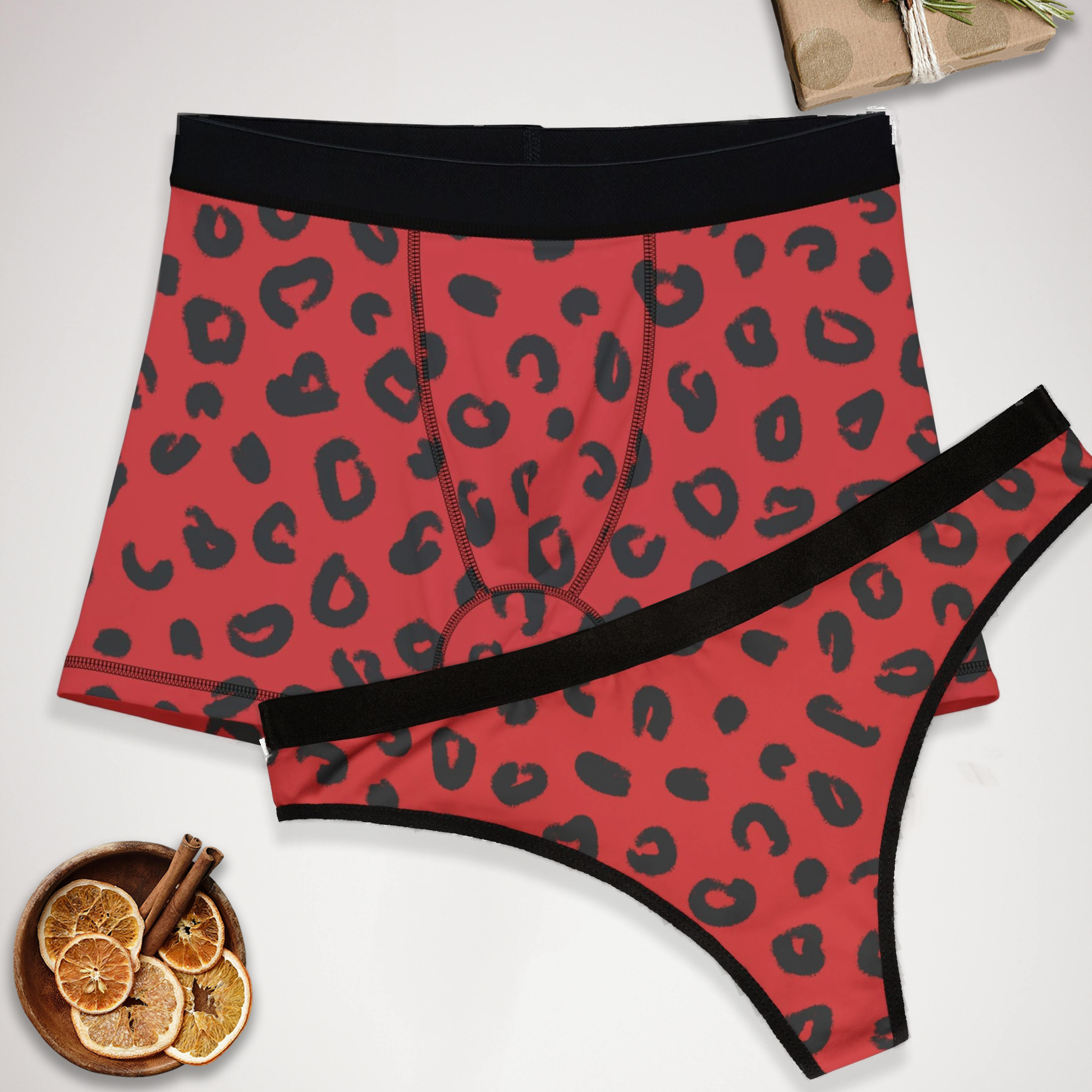 Matching underwear Red Leopard for couples boxer & thong set