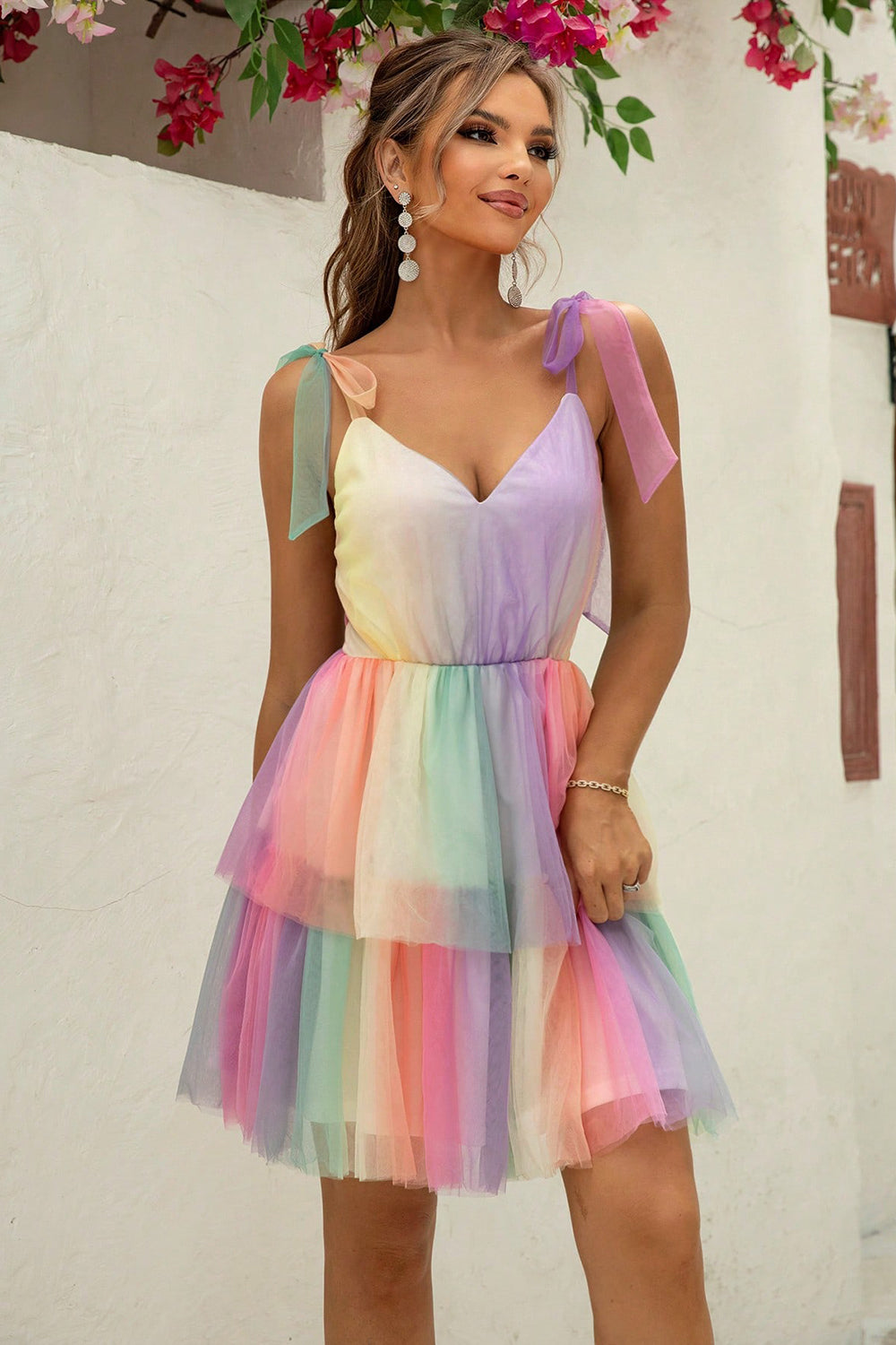 Celebrate in style with our Gradient Tie-Shoulder Layered Dress - the perfect choice for LGBT pride outfits. Discover stunning pride clothing to show your colors.