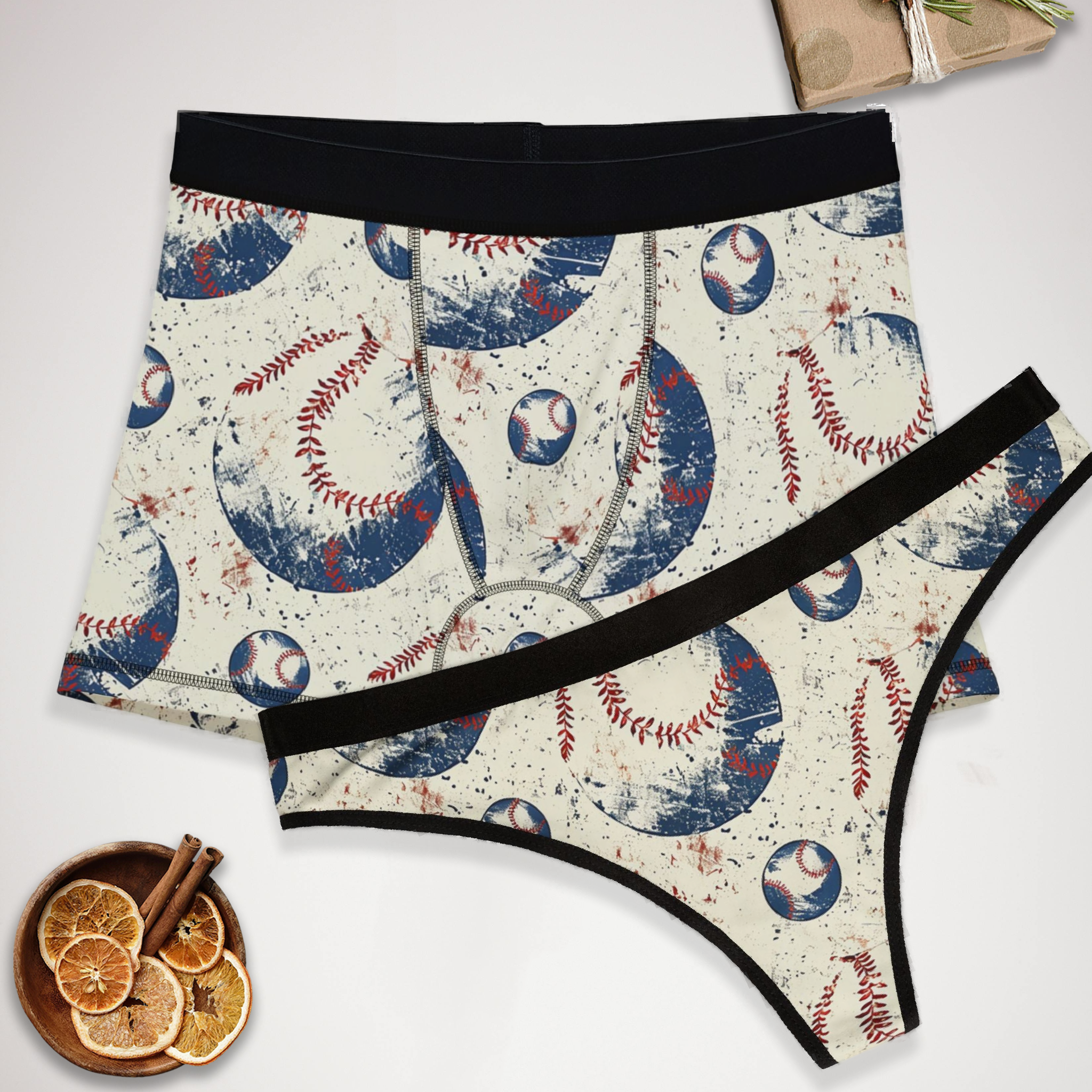 Matching underwear Retro Baseball for couples boxer & thong set