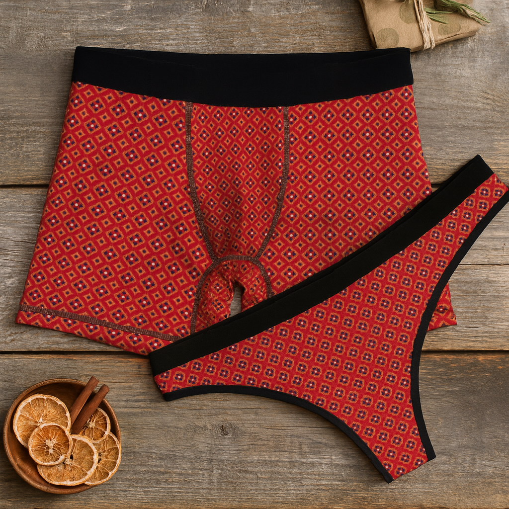 Matching underwear Red Bandana for couples boxer & thong set