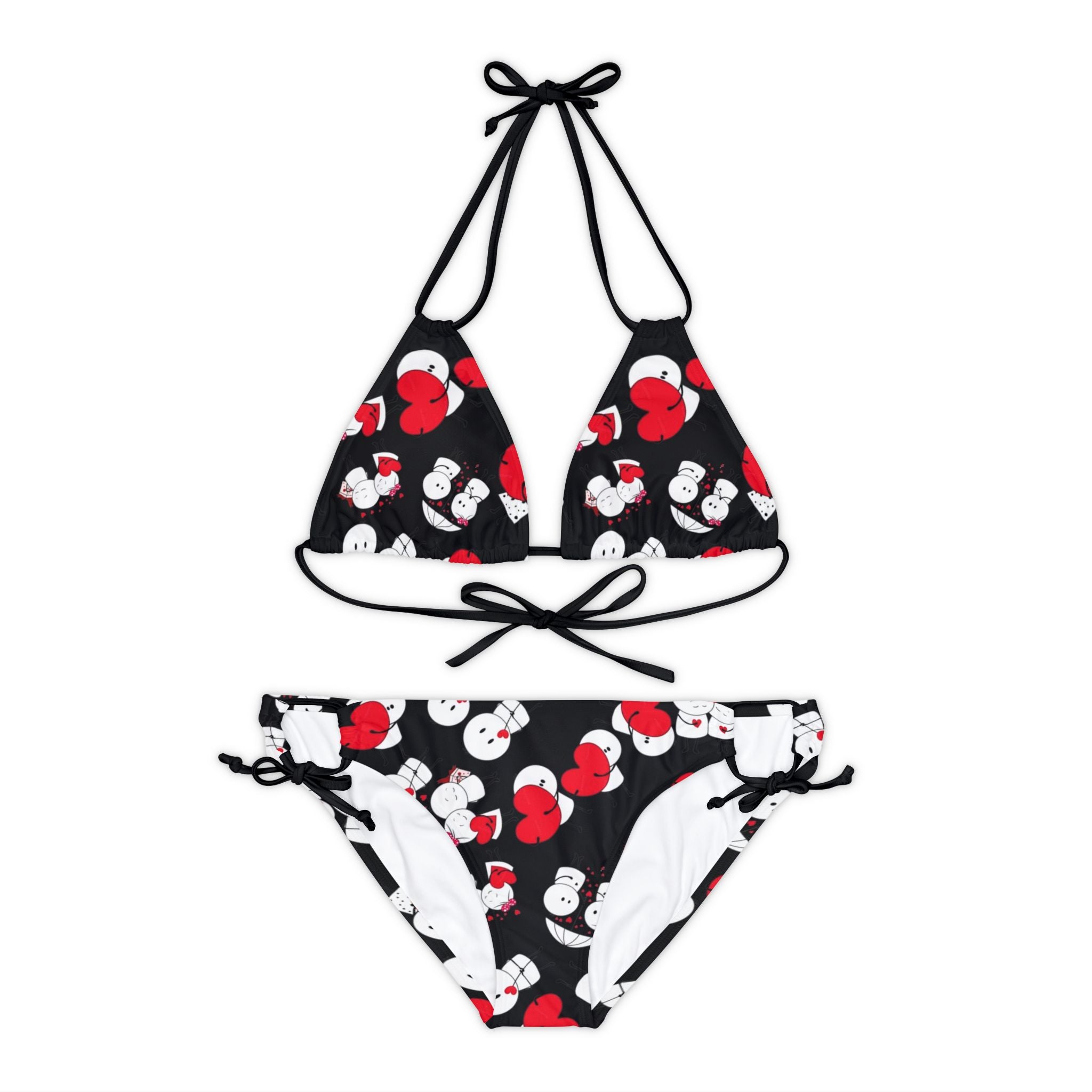 Strappy bikini set cute valentine love black