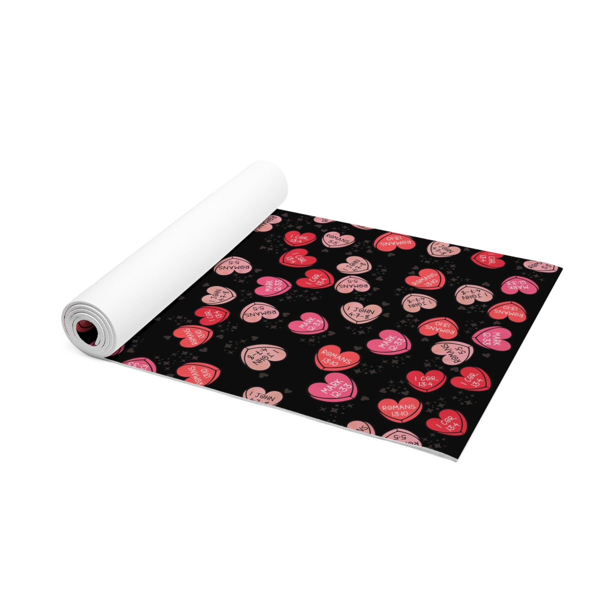 Foam yoga mat christian valentine sweet hearts black