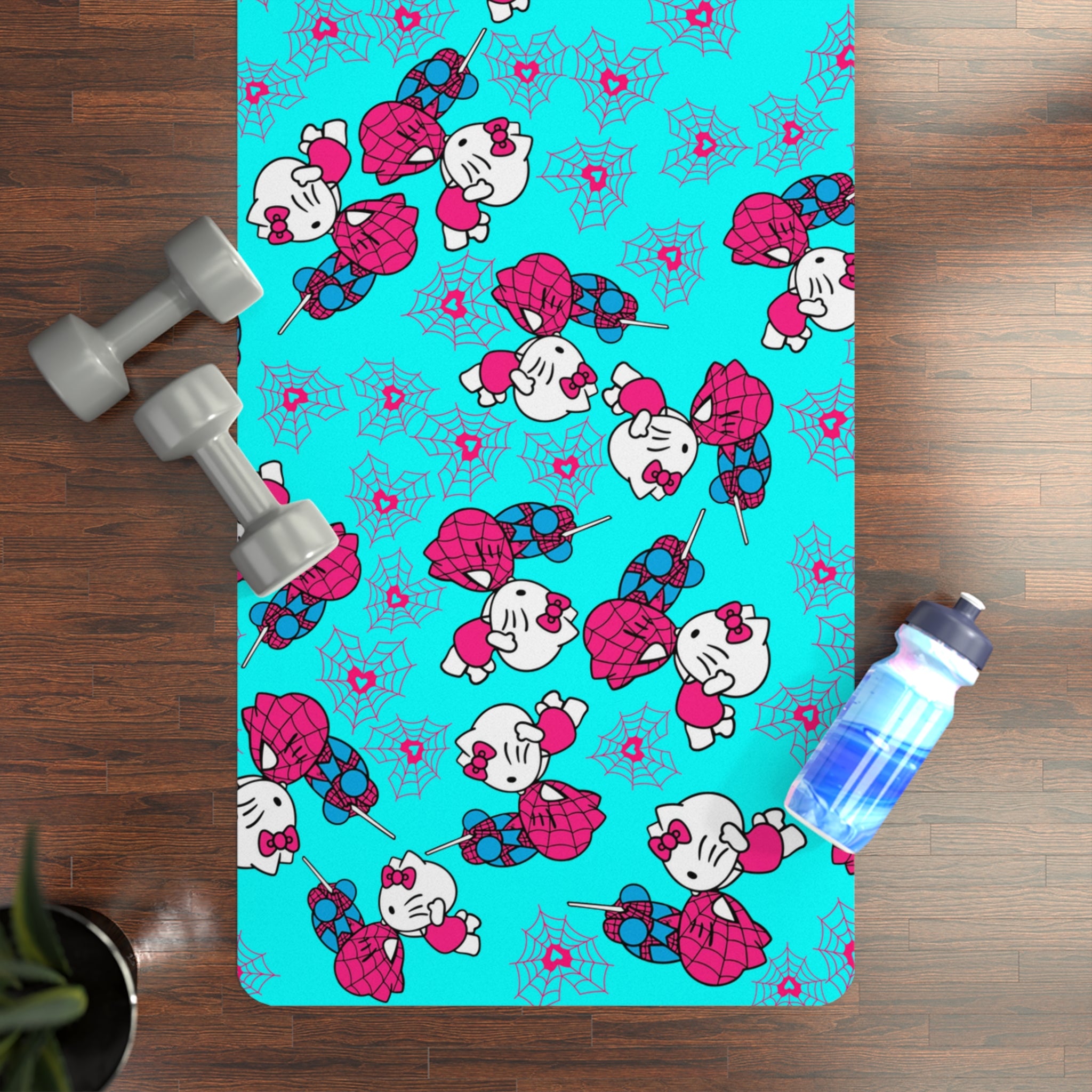 Rubber yoga mat spider kitty cyan