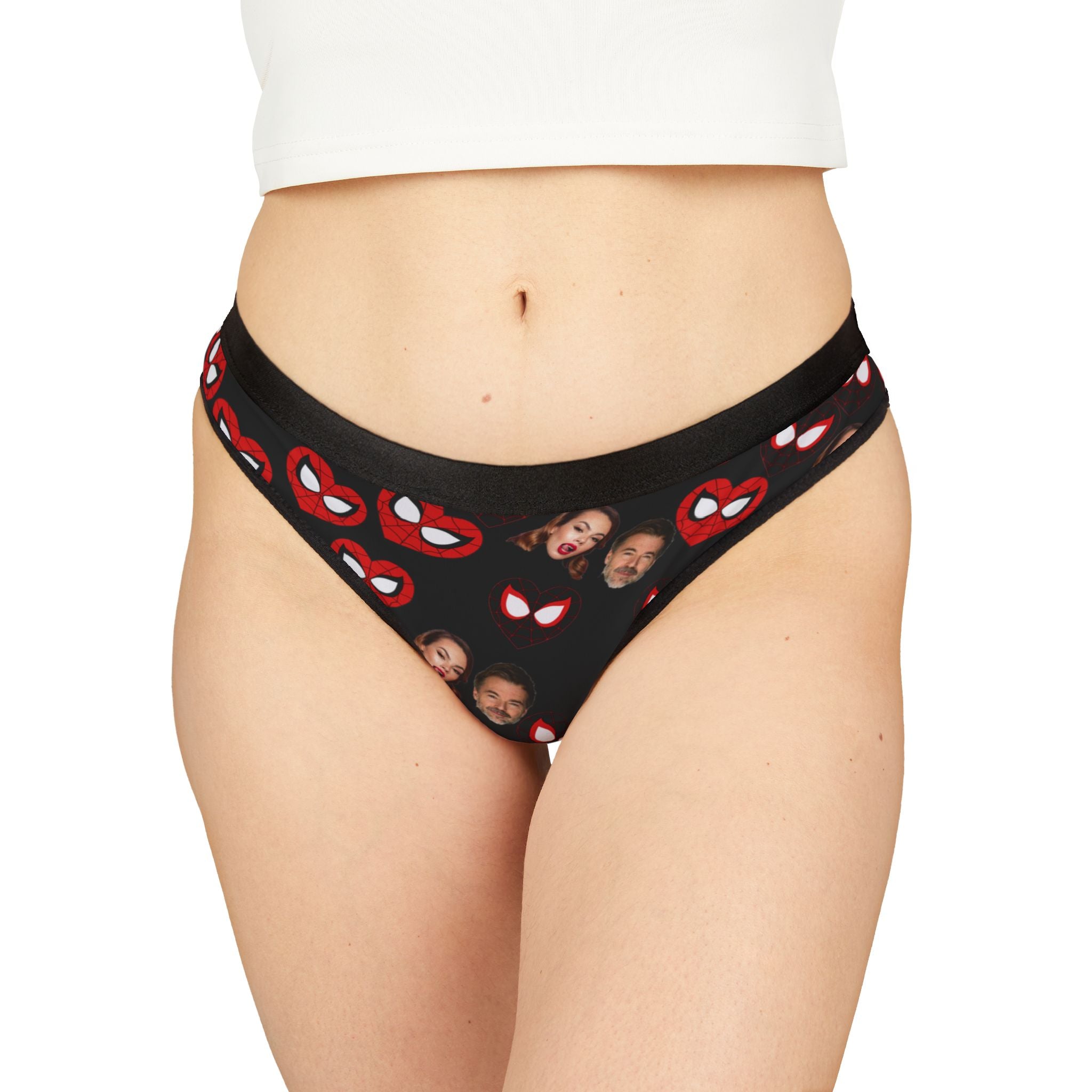 Women's thongs spider hearts his her faces black