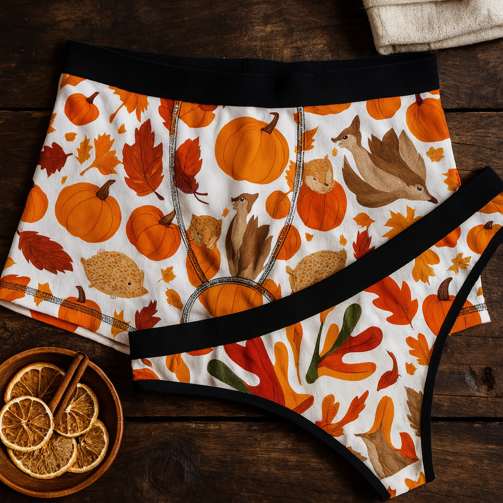 Matching underwear Autumn Leaves for couples boxer & thong set