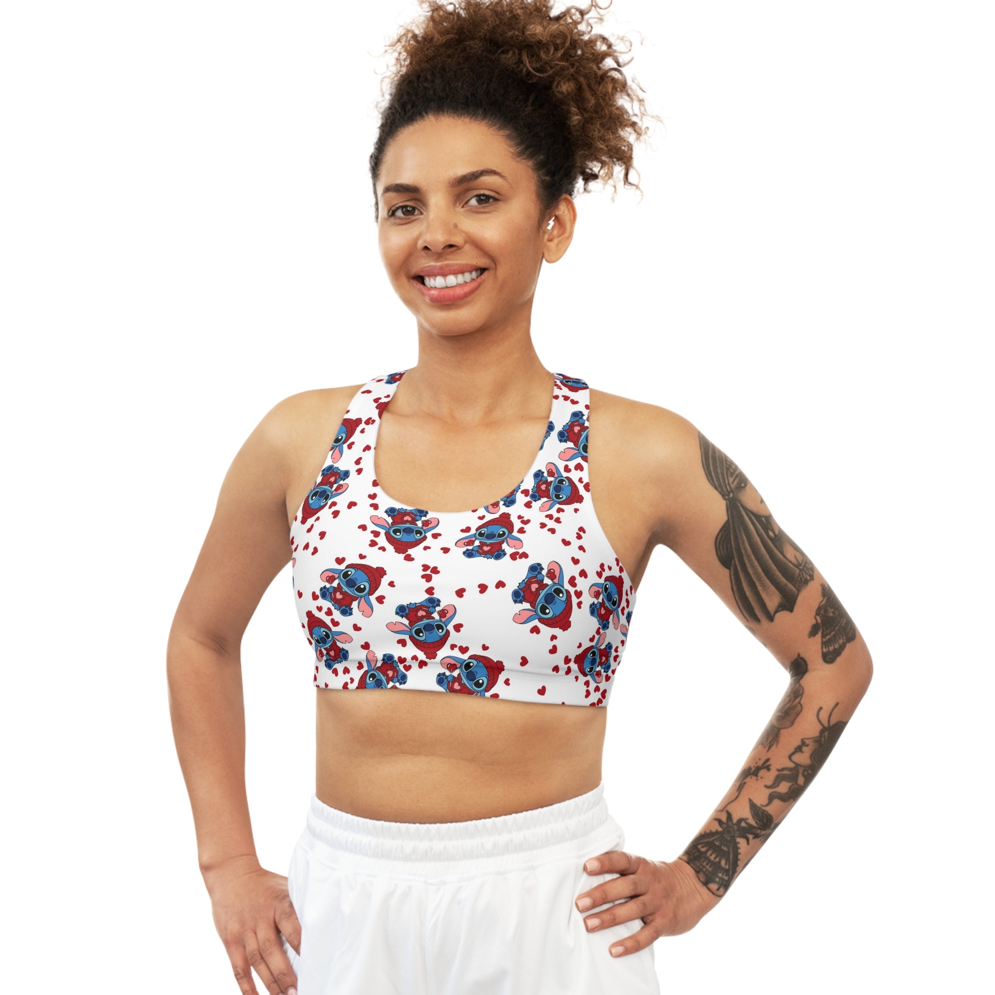 Sports bra stitch valentine cream heart white