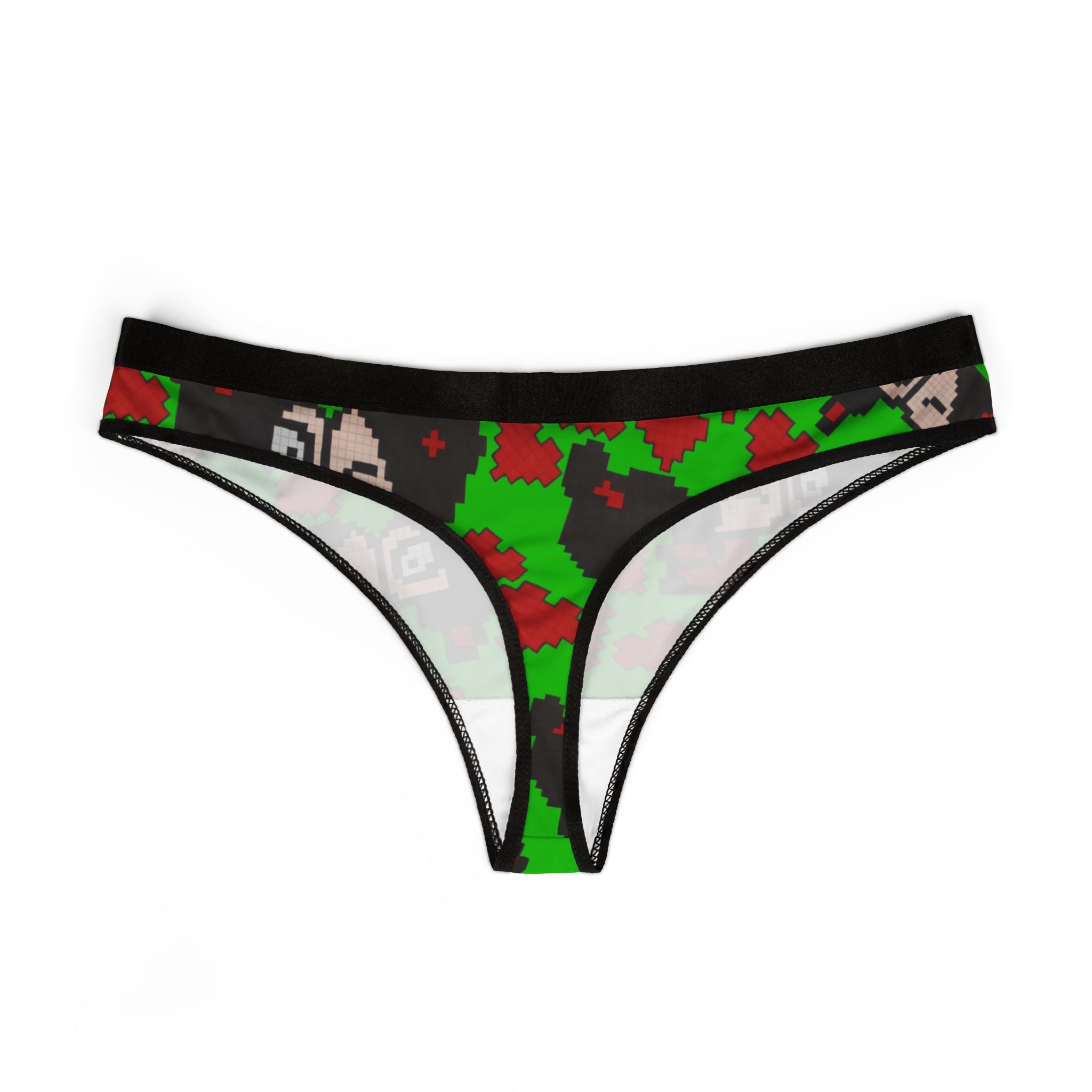 Women's thongs pixel pucca kiss heart green