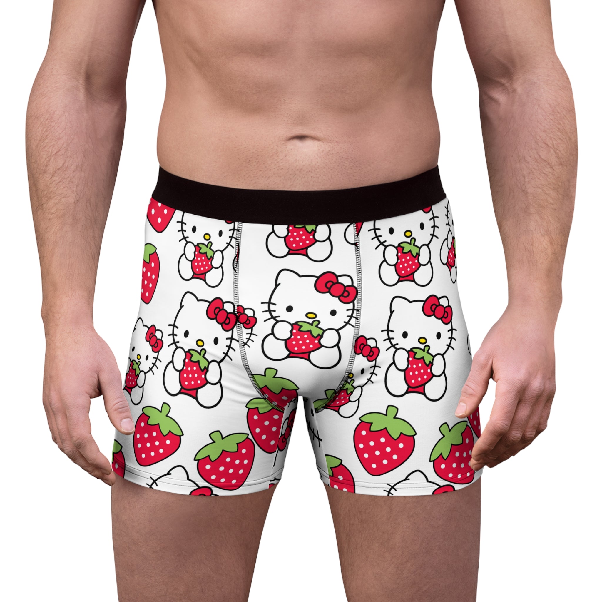 Men's boxer briefs kitty strawberry valentine love white