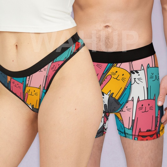 Matching underwear Cute Cat for couples boxer & thong set