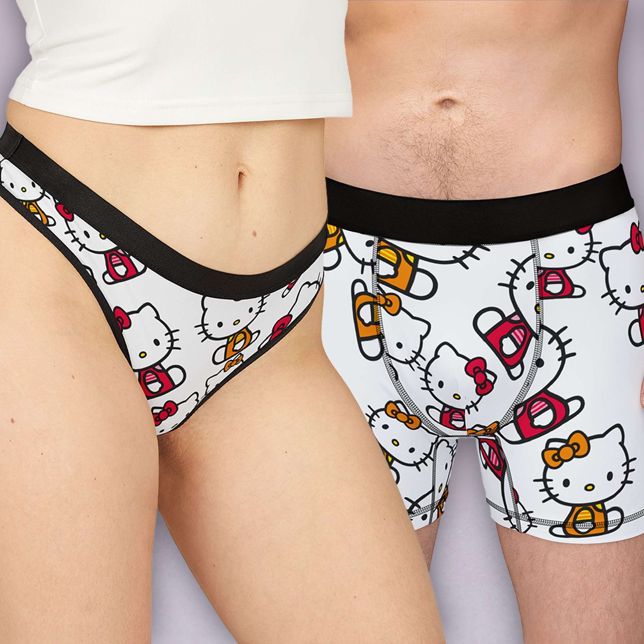 Couples matching  kitty two colors underwear set boxer and thong