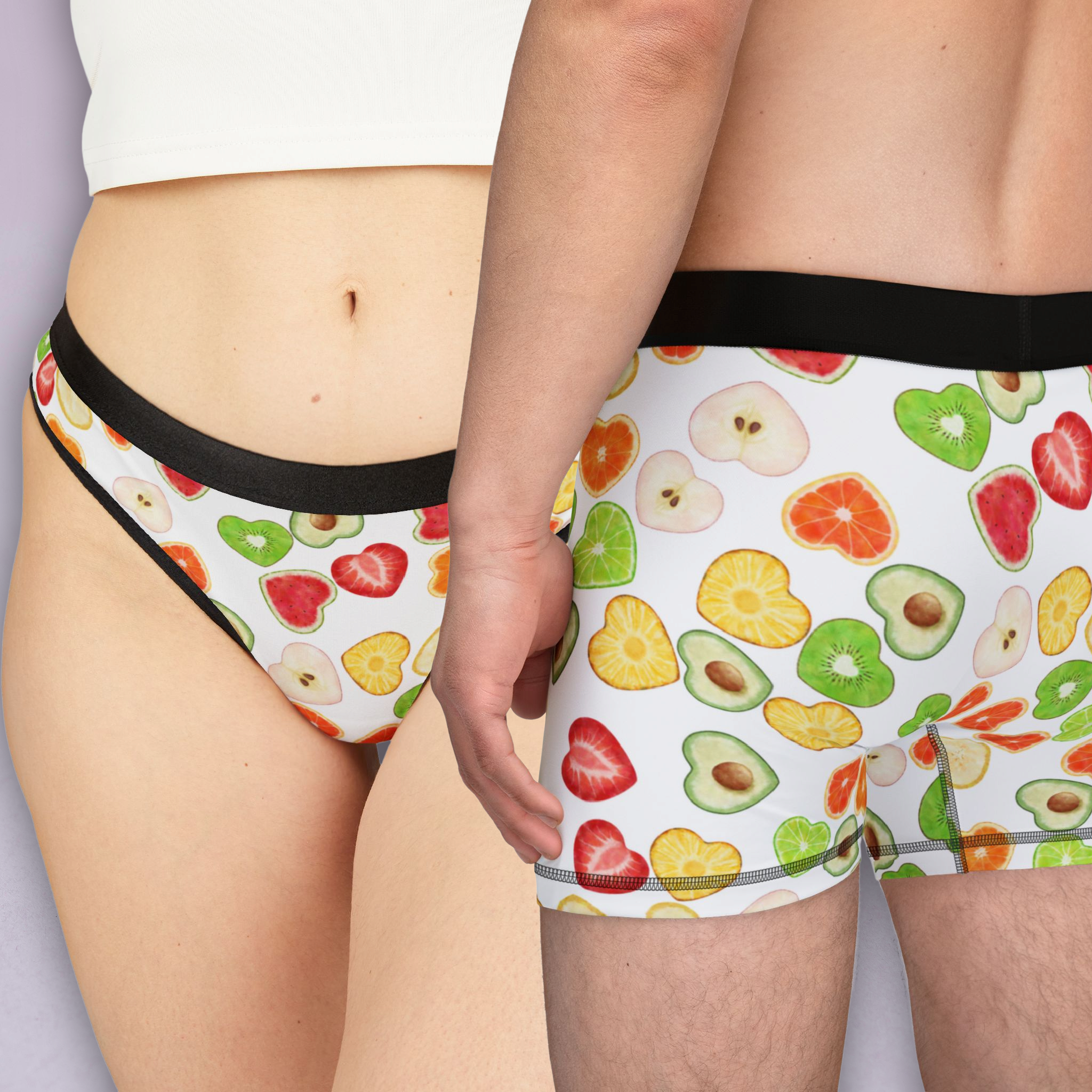 Couples matching  heart fruits underwear set boxer and thong