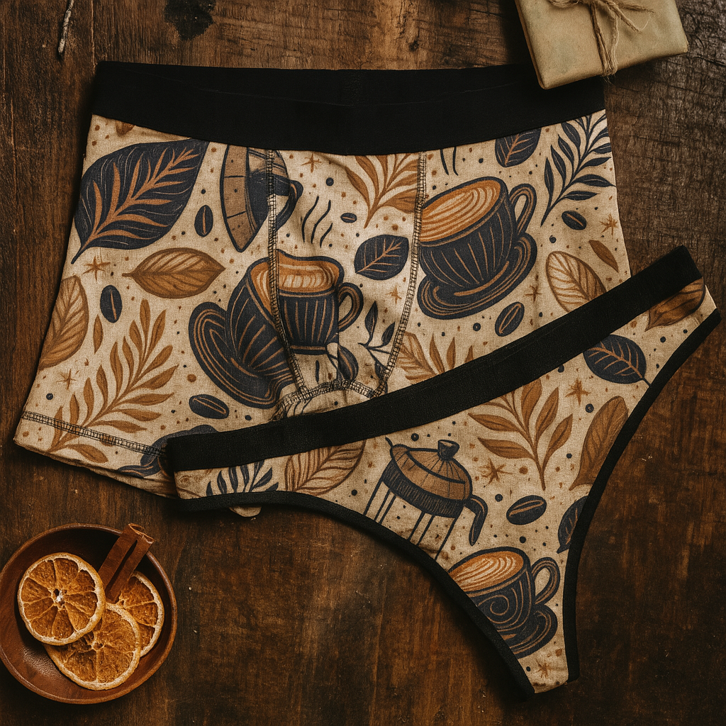 Matching underwear Coffee Two for couples boxer & thong set