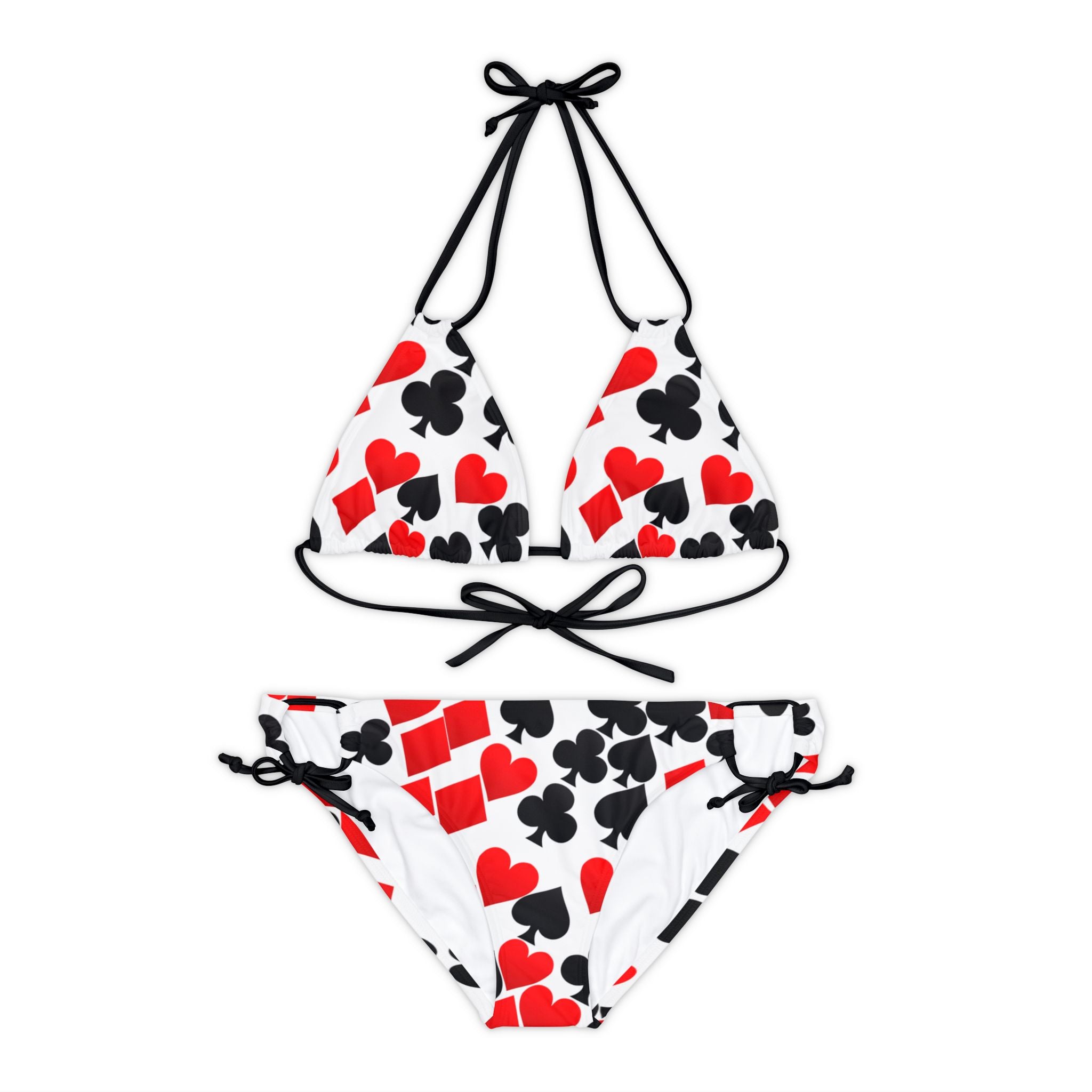 Strappy bikini set playing cards spades hearts diamonds clubs valentine love white