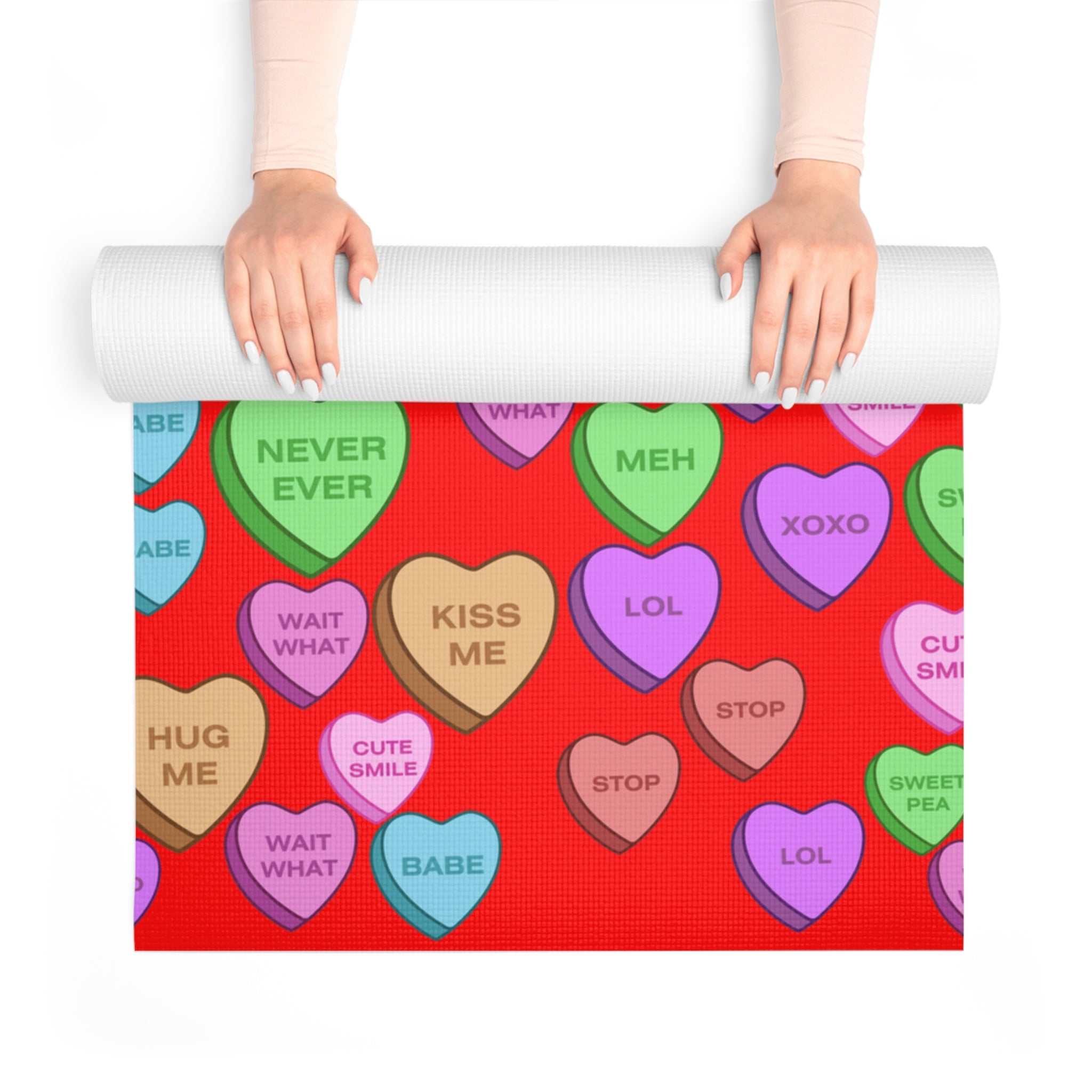 Foam yoga mat candy heart sweet valentine message red