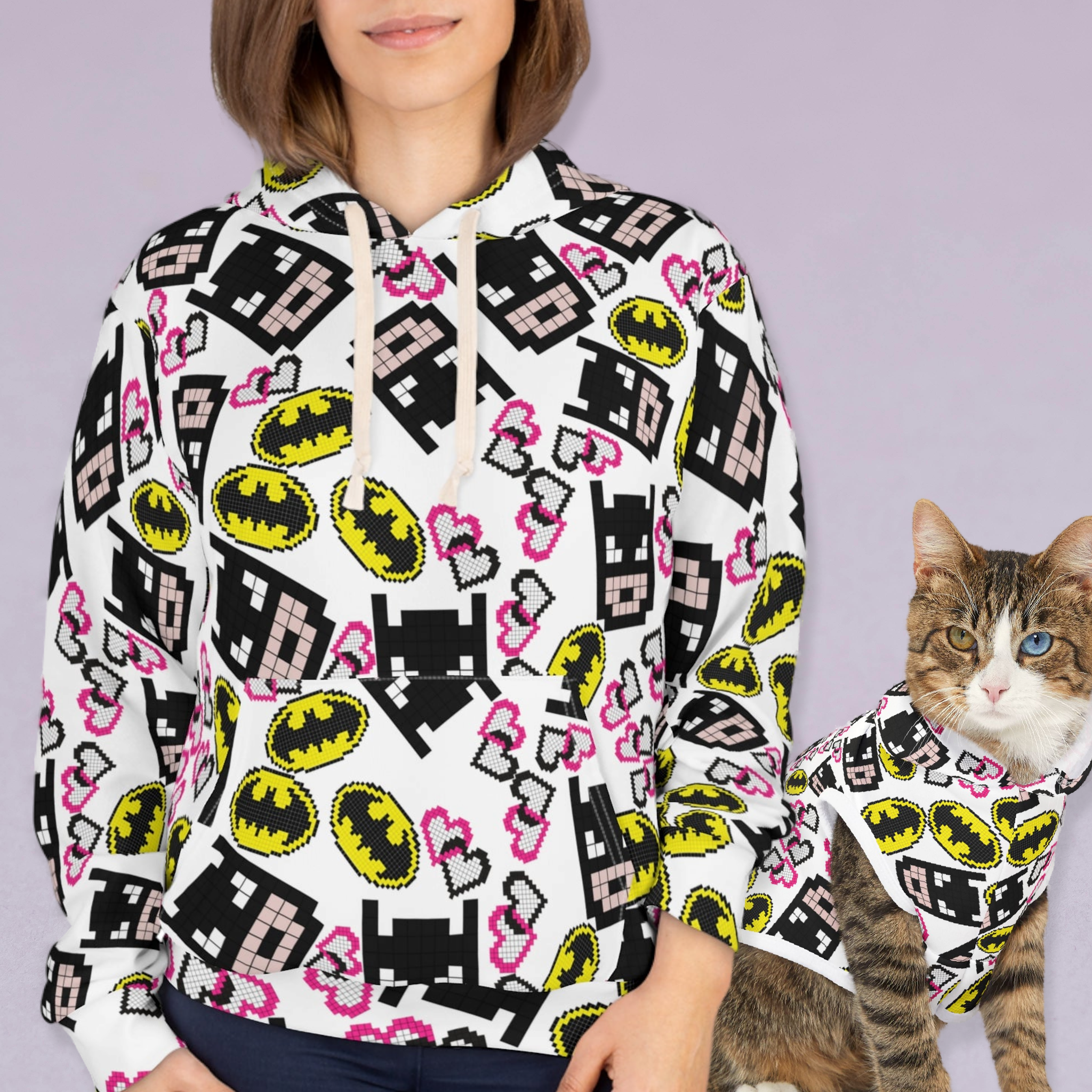 Matching Cat & Dog Pet and Owner Outfits batman pixel unisex sweaters/hoodies