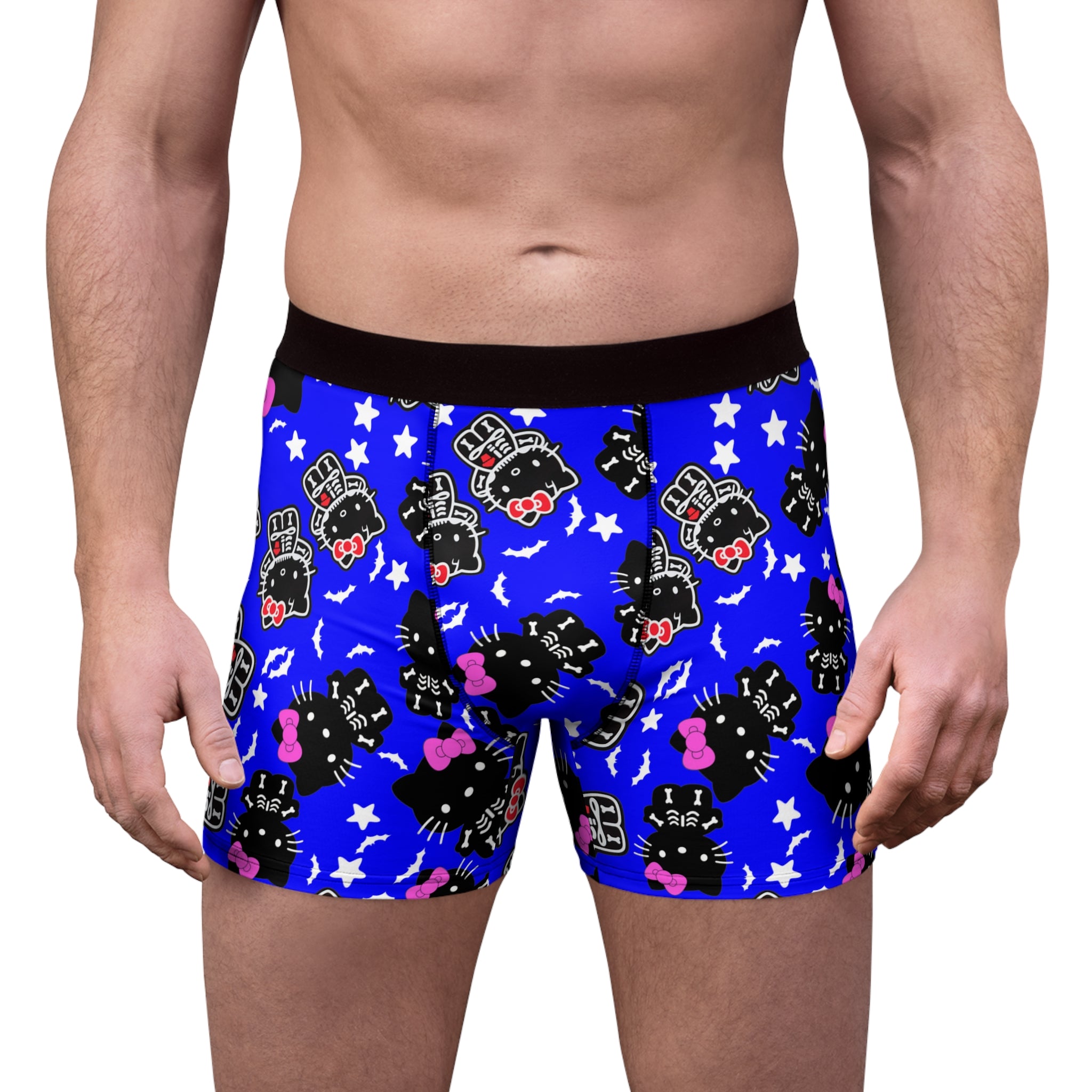 Men's boxer briefs kitty halloween bones blue