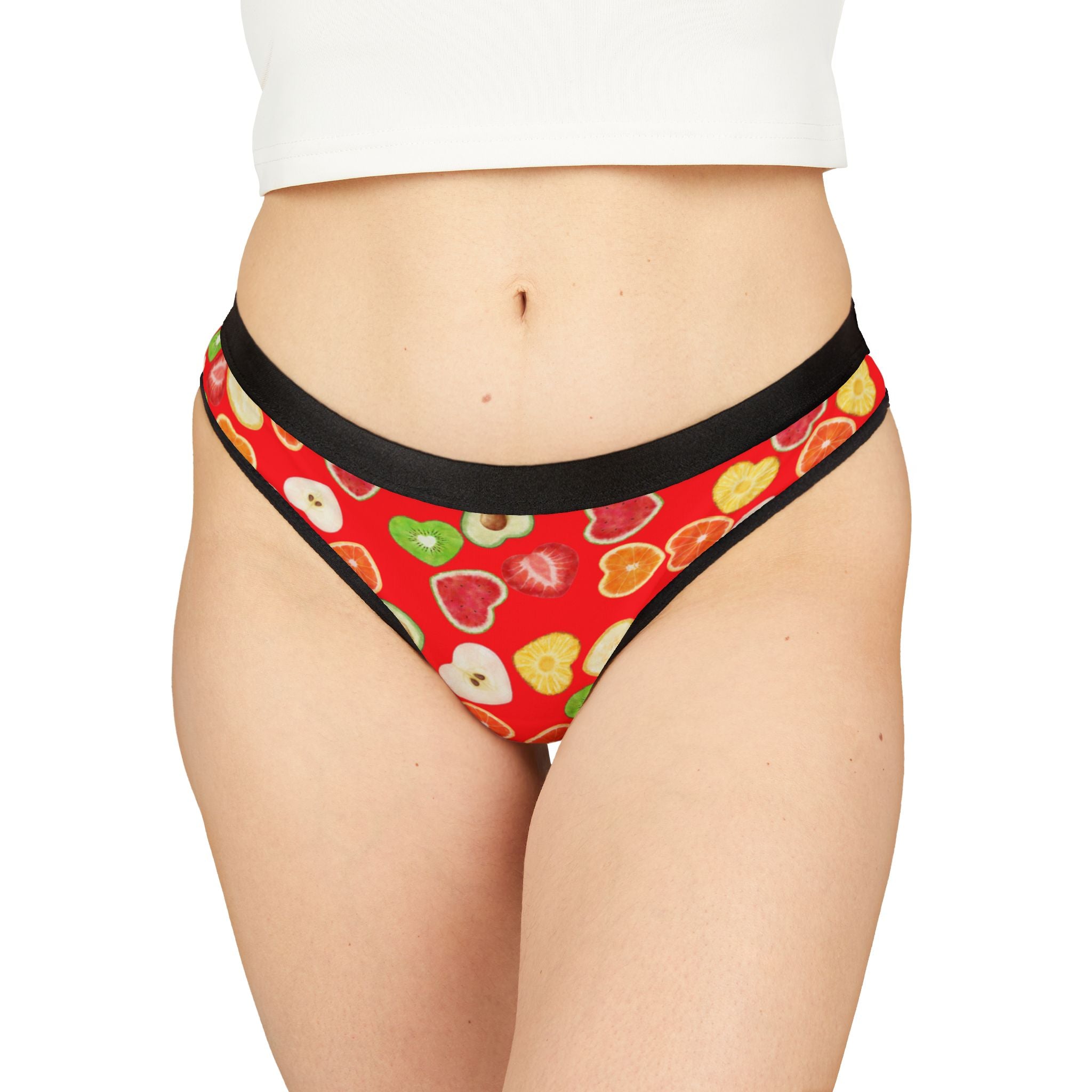 Women's thongs heart fruits red