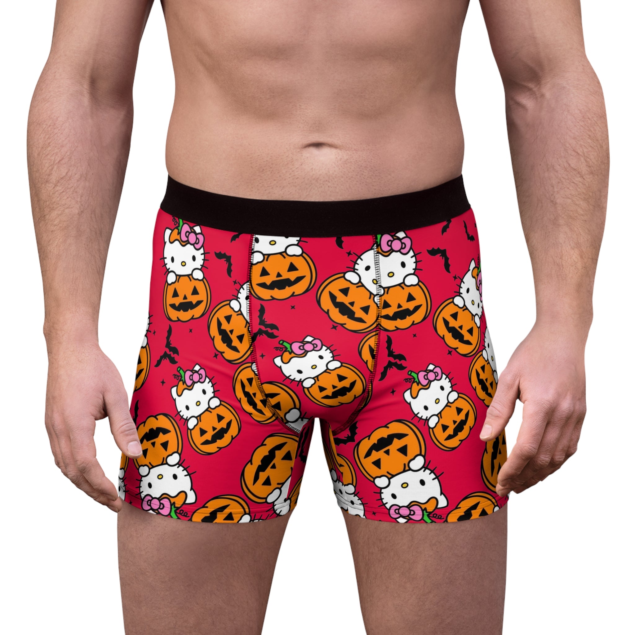 Men's boxer briefs kitty hold pumpkin Halloween red