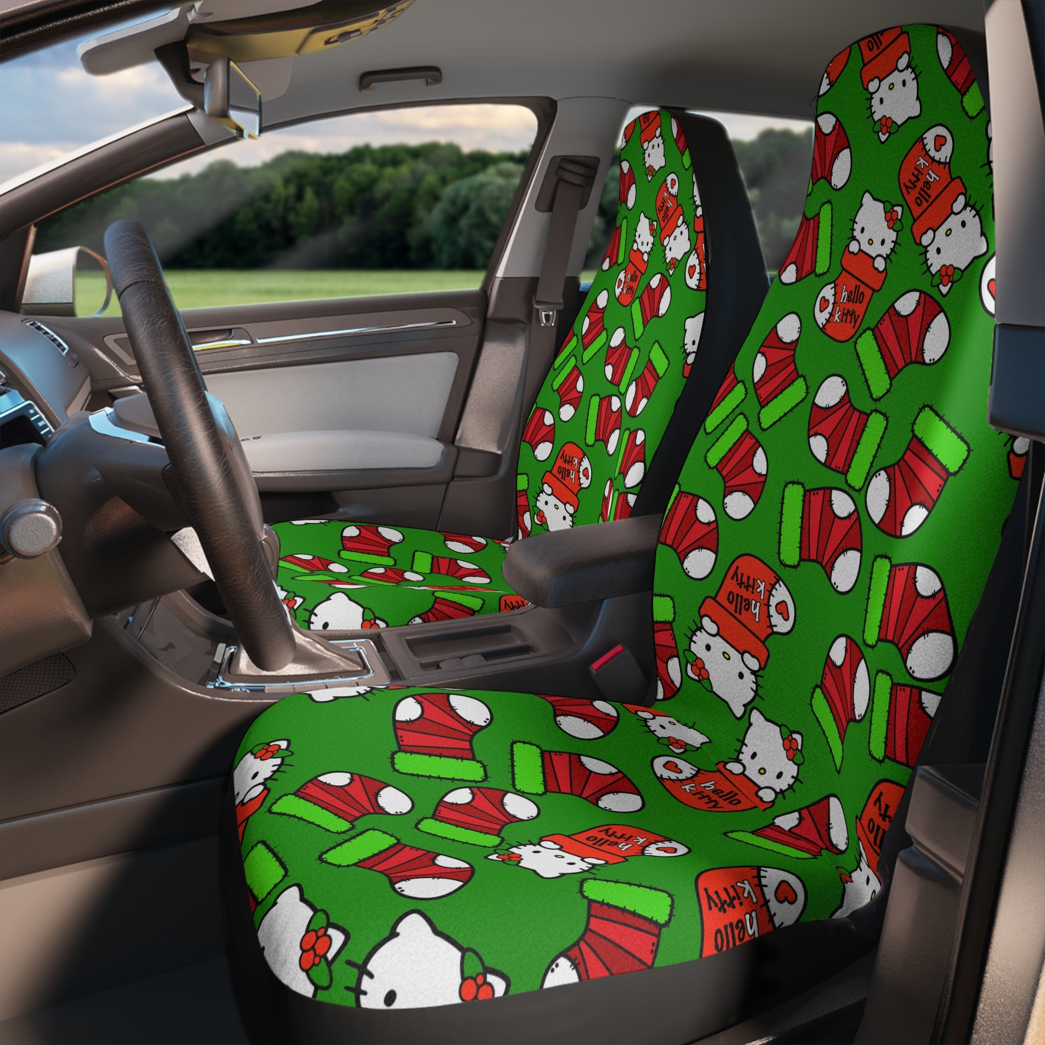 Car seat covers kitty socks Noel Christmas green