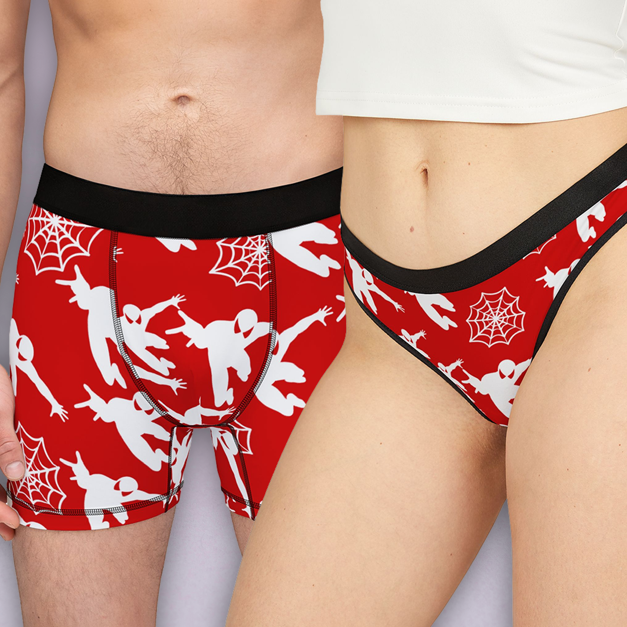 Couples matching  spiderman web plain underwear set boxer and thong