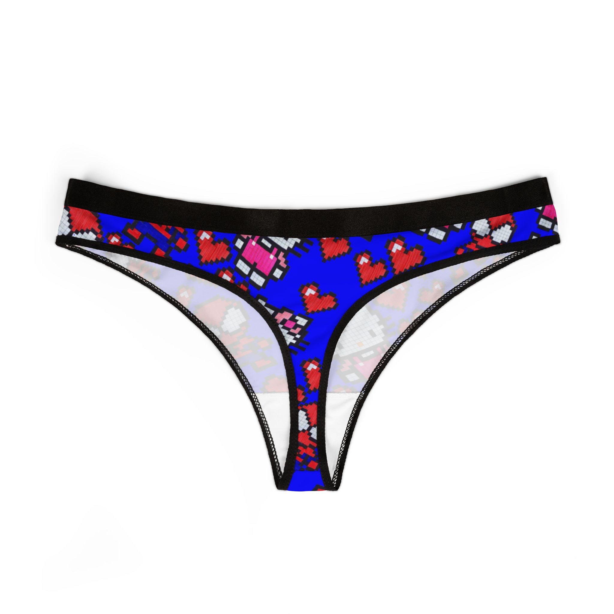 Women's thongs spider kitty pixel heart love valentine blue