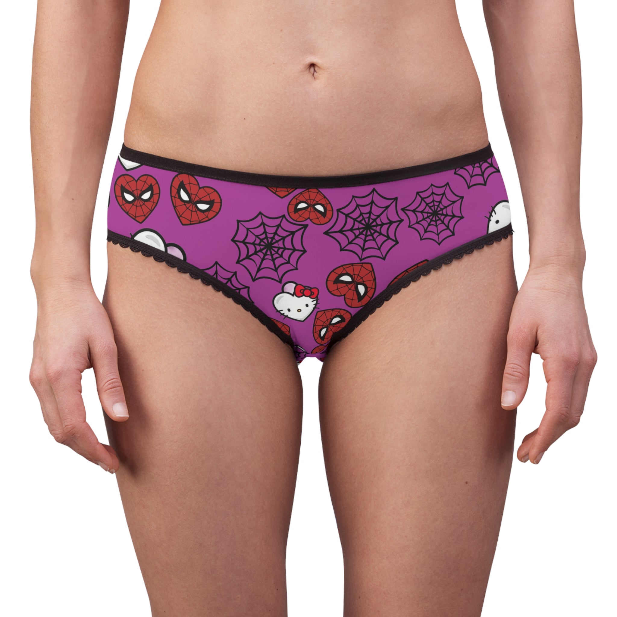 Women's briefs kitty spider web heart purple