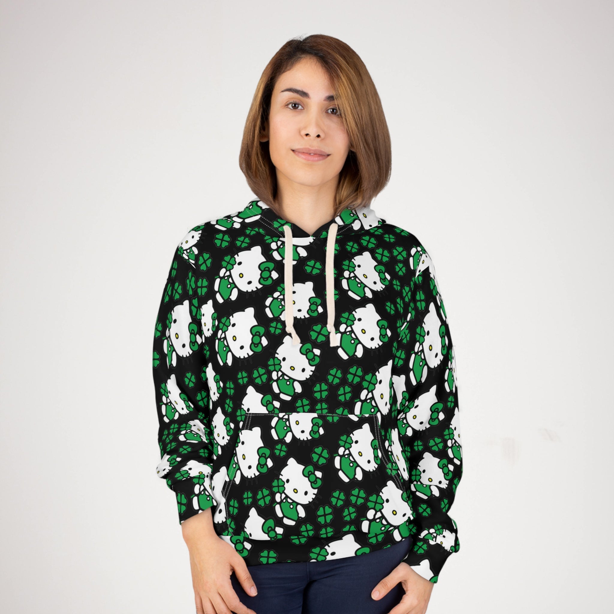 Unisex pullover hoodie kitty saint patrick lucky black