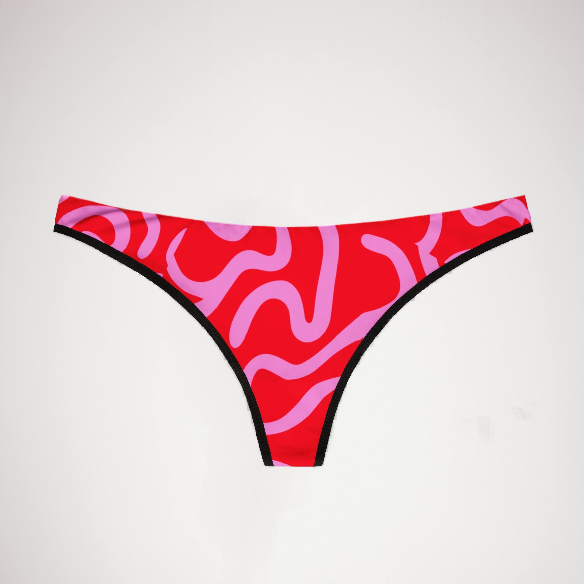 Women's thongs red swirl with cursive