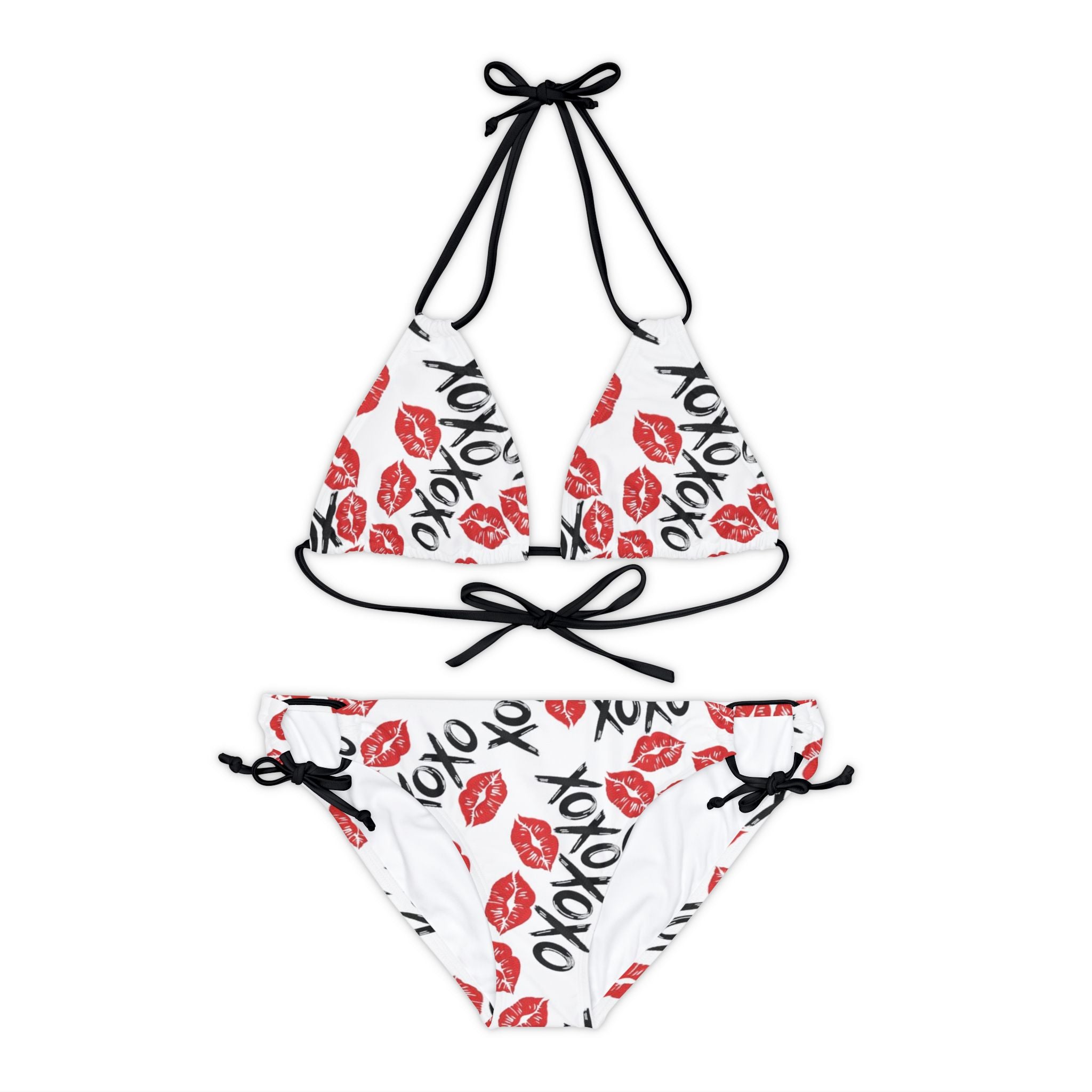 Strappy bikini set xoxo kiss valentine white