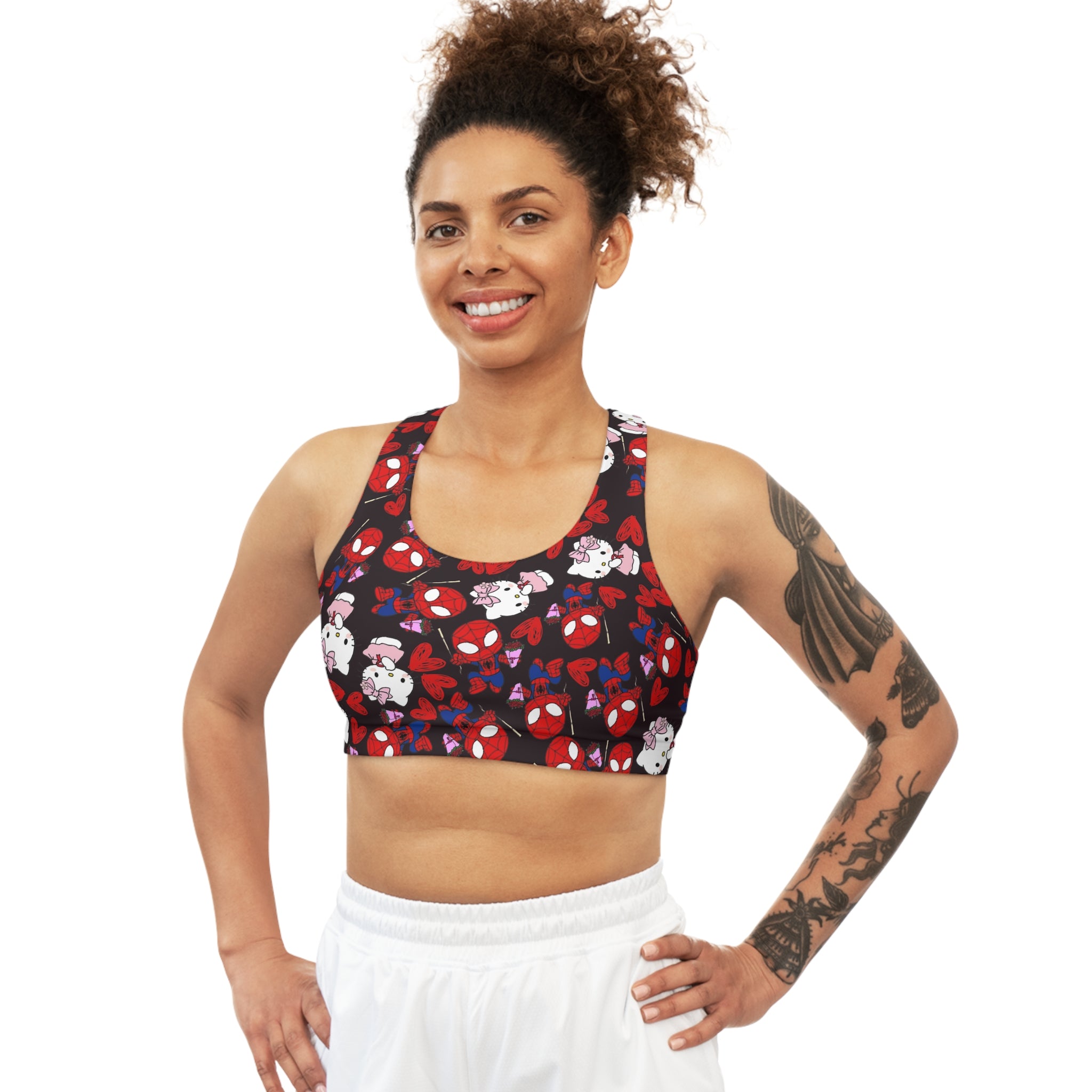 Sports bra spider kitty flower black