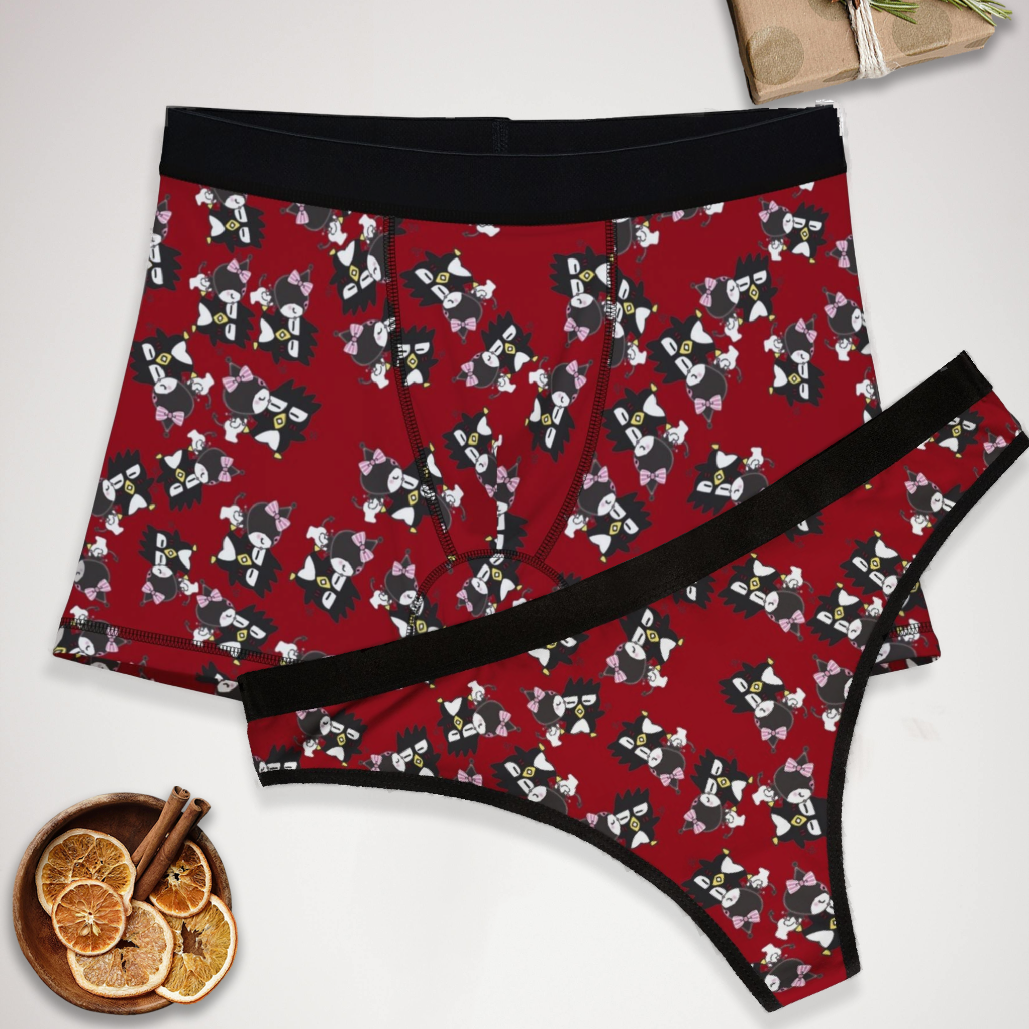 Matching underwear Badtz maru kuromi valentine kiss for couples boxer & thong set