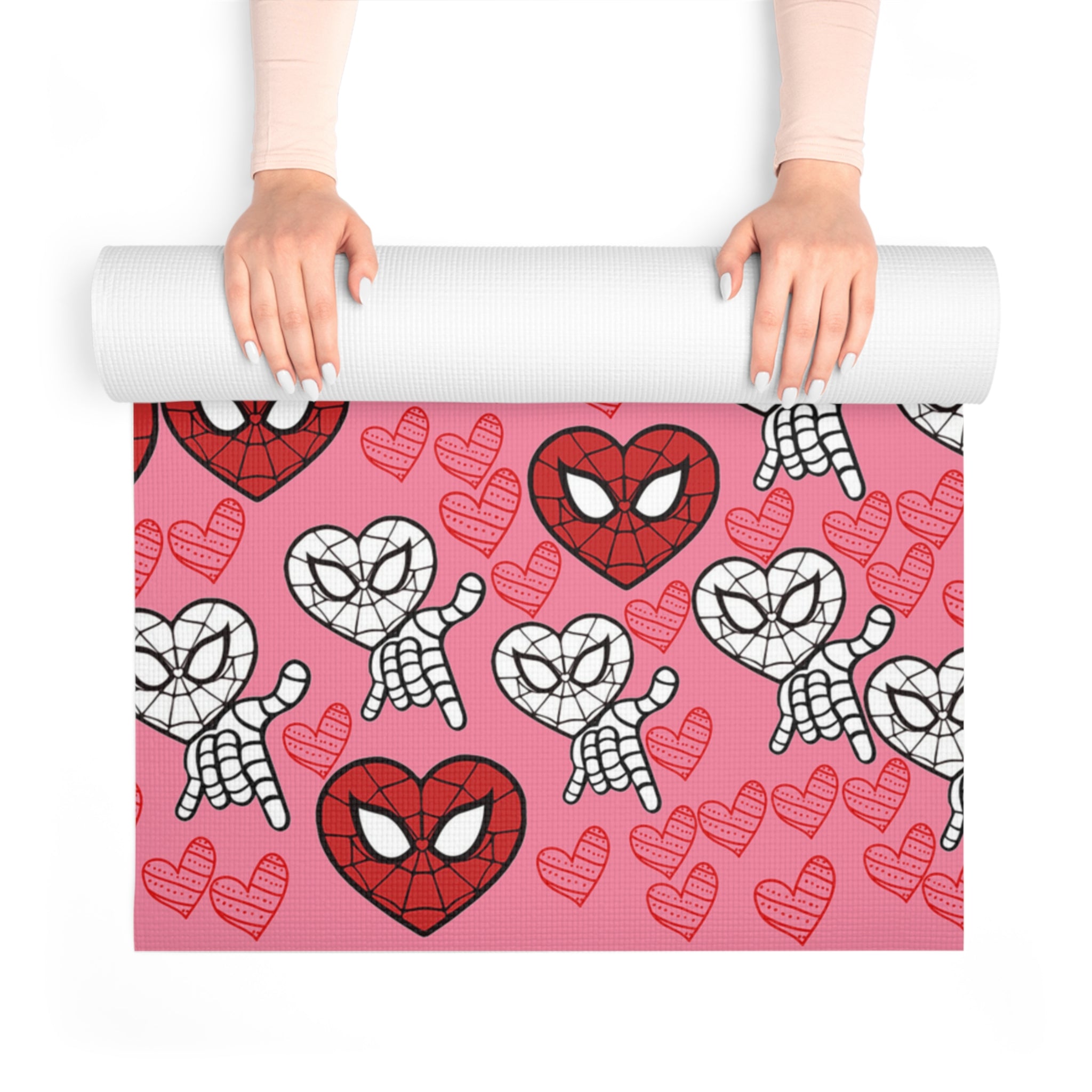 Foam yoga mat spider heart kiss pink