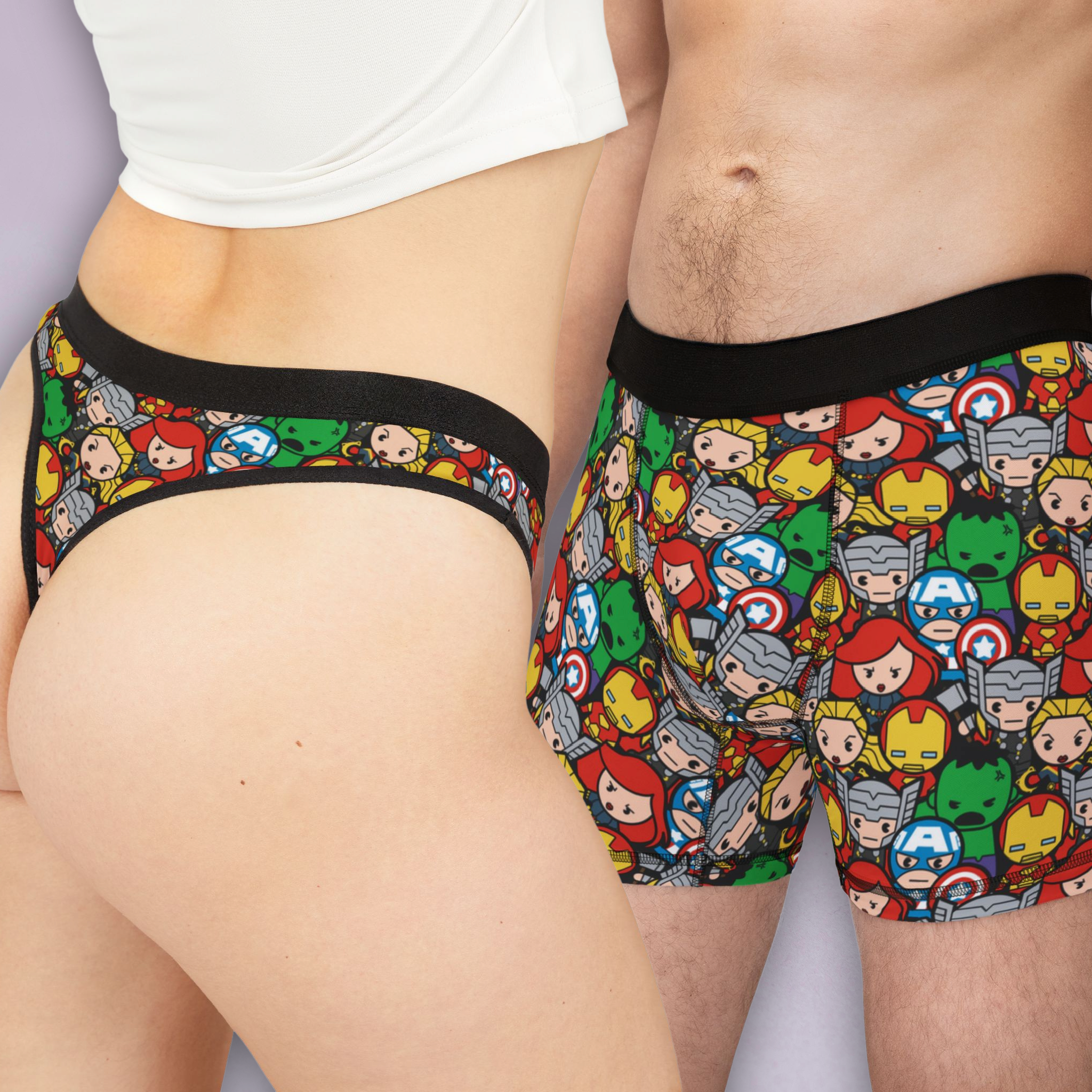 Couples matching  marvel avengers underwear set boxer and thong