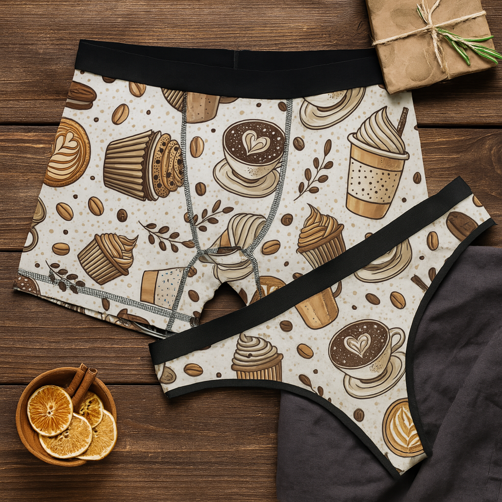 Matching underwear Coffee for couples boxer & thong set