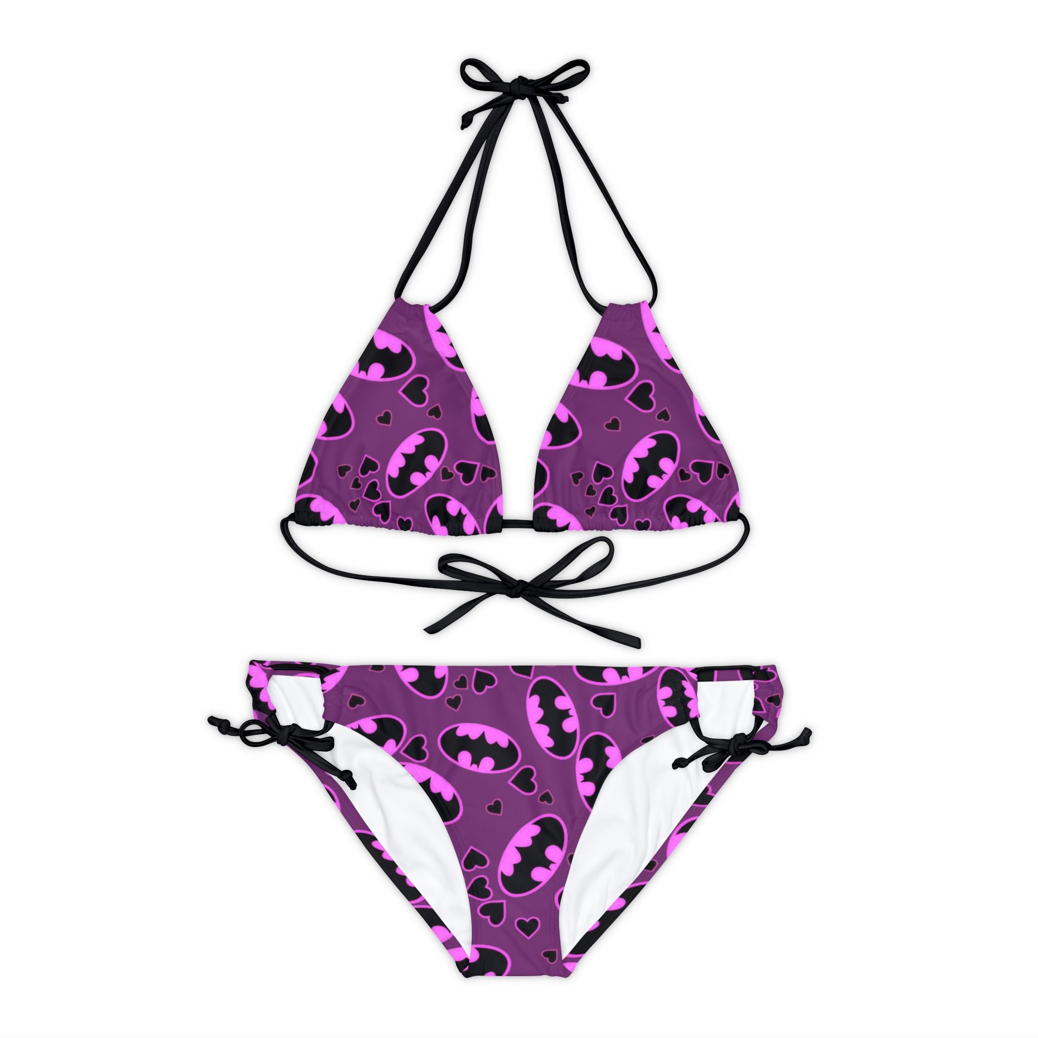 Strappy bikini set batman hearts valentine love purple