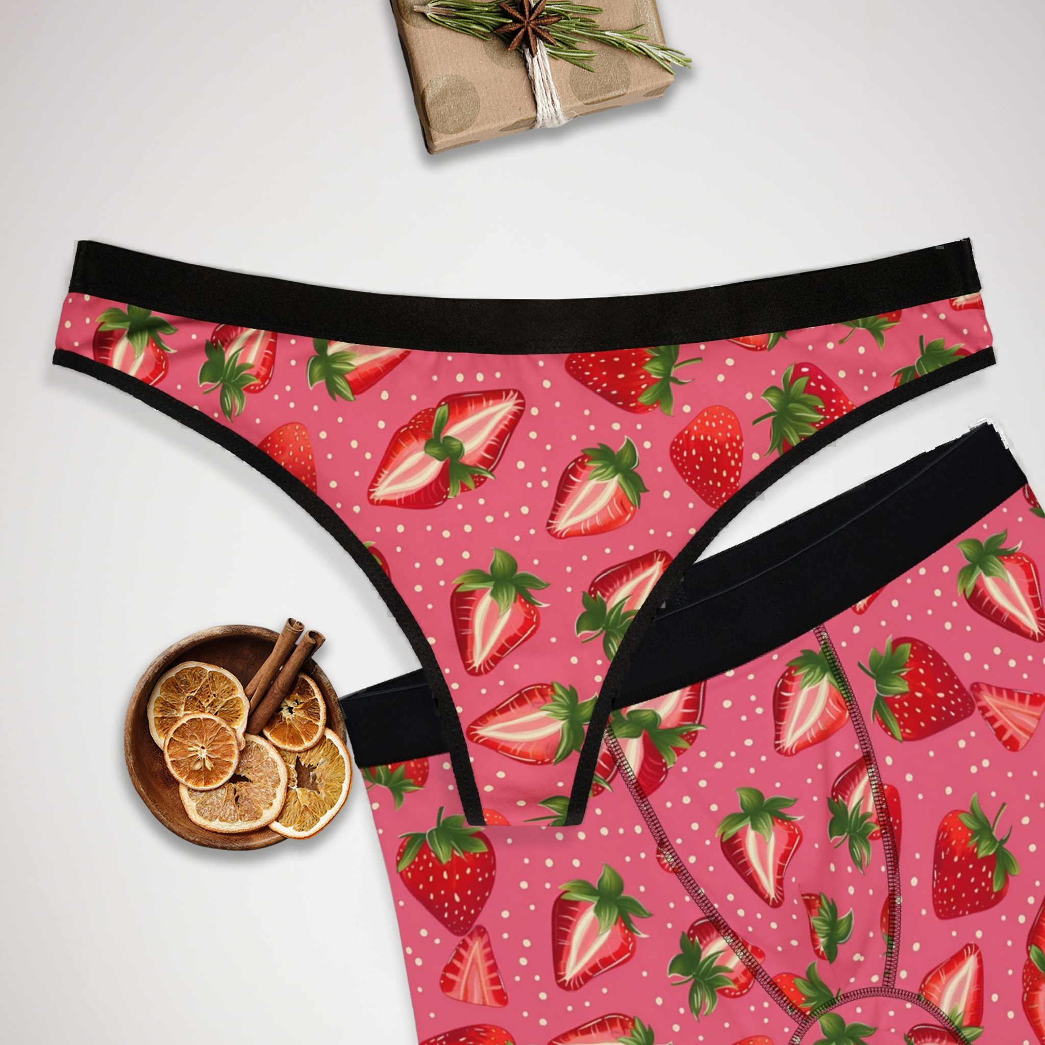 Matching underwear Strawberry Fruit for couples boxer & thong set