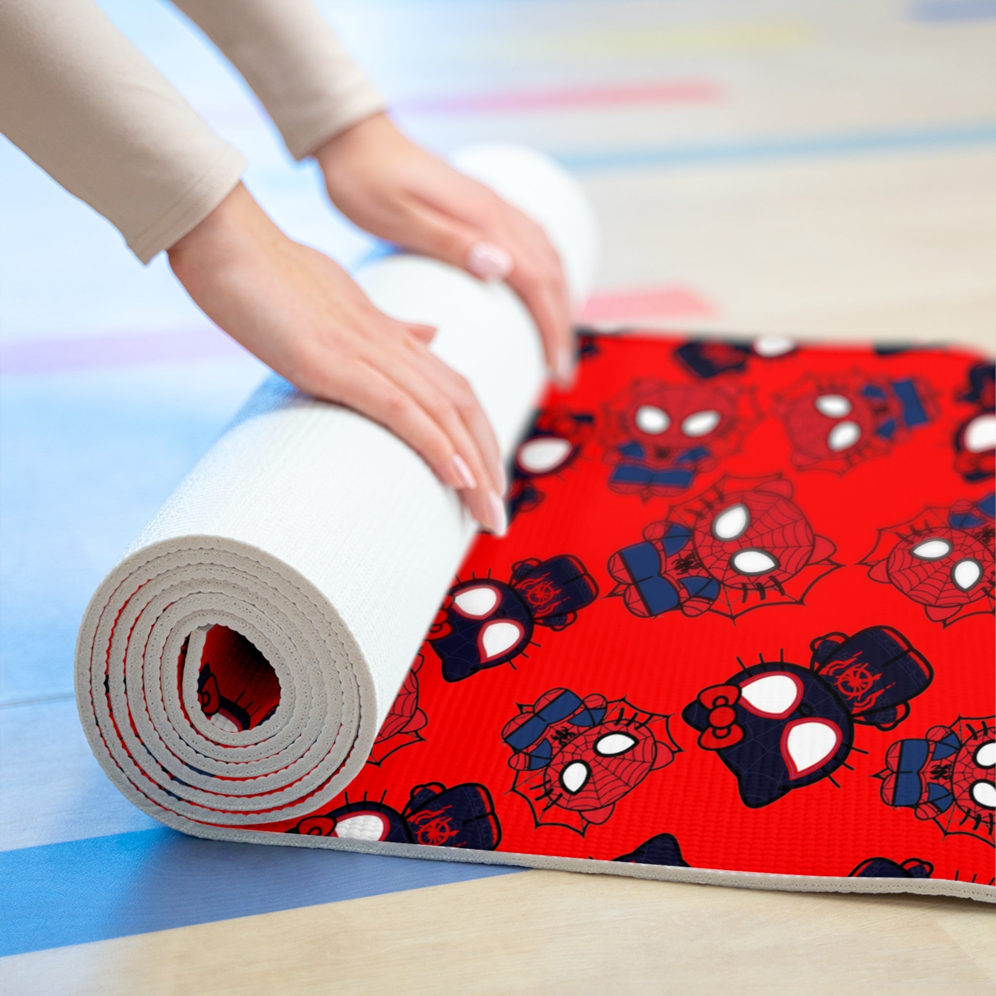 Foam yoga mat kitty spider dark red