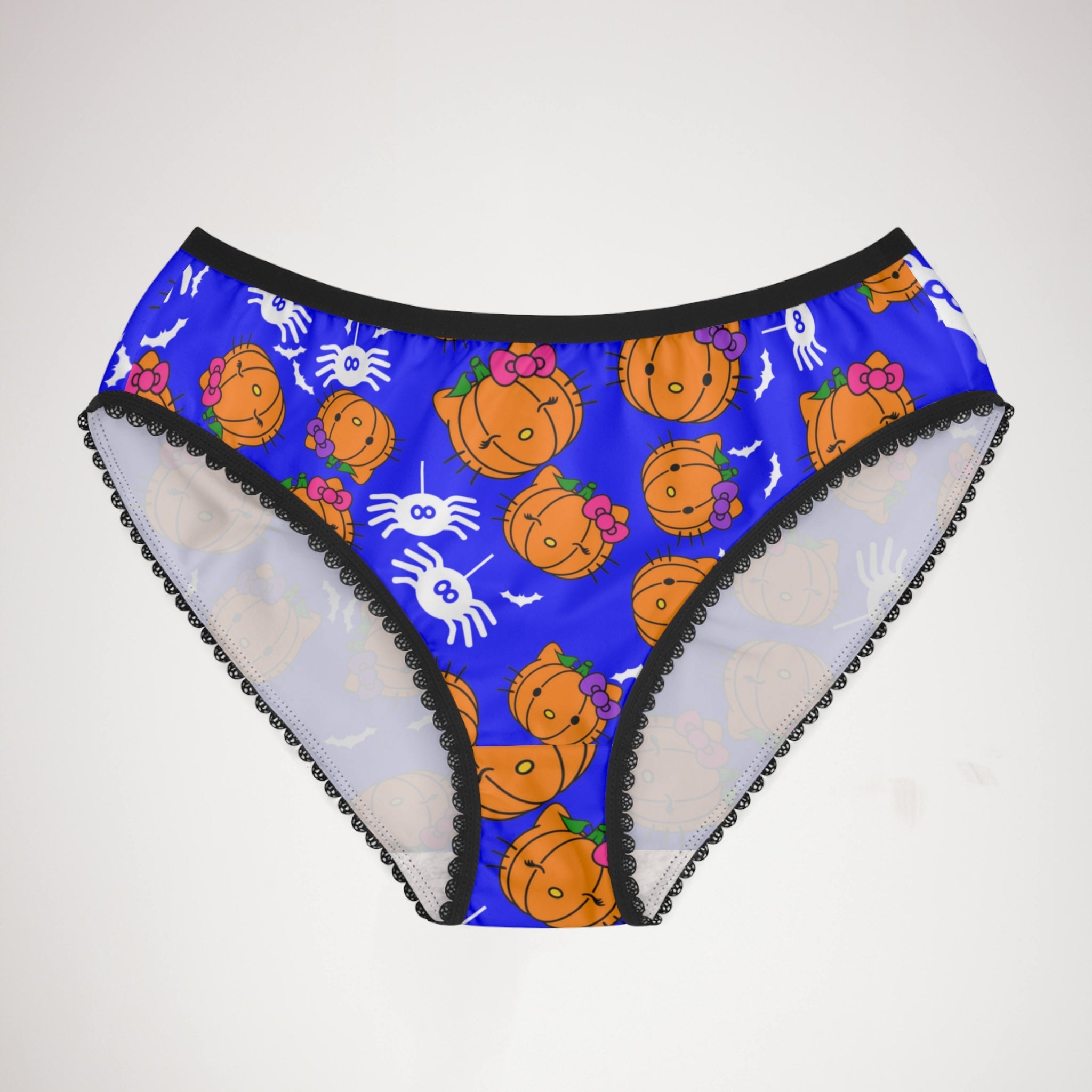 Women's briefs double pumpkin kitty Halloween blue