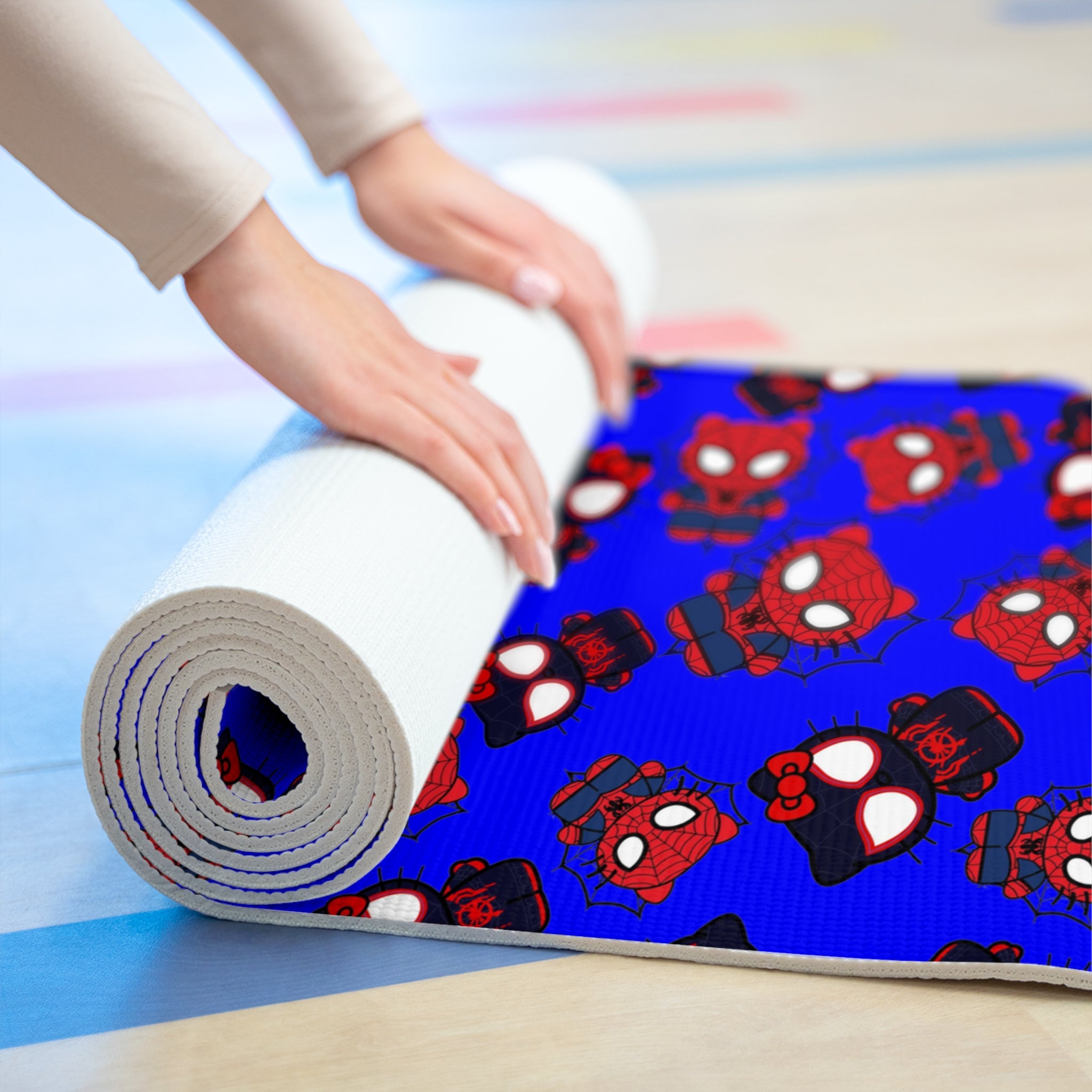 Foam yoga mat kitty spider dark blue