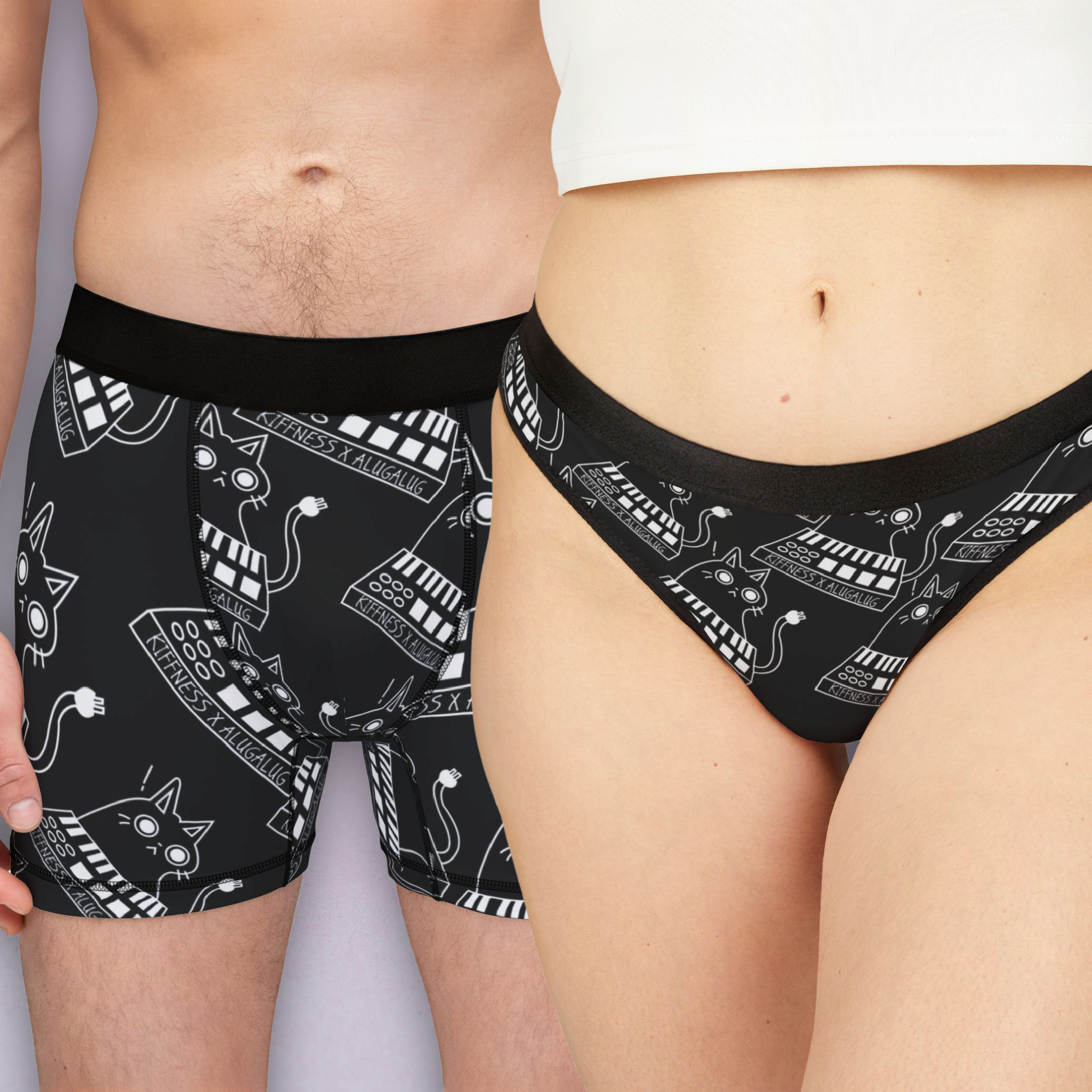 Couples matching  eating the cats meow meow the kiffness underwear set boxer and thong