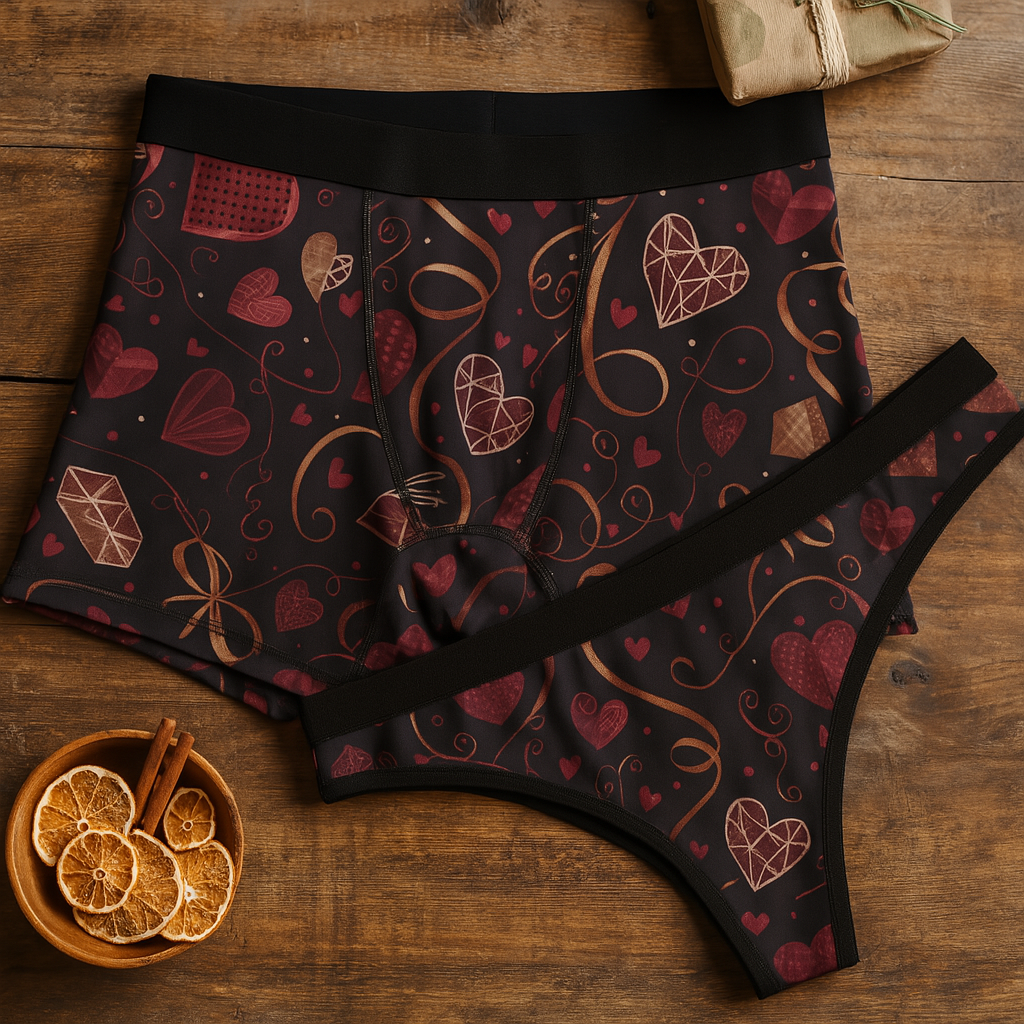 Matching underwear Valentine Heart Retro Three for couples boxer & thong set
