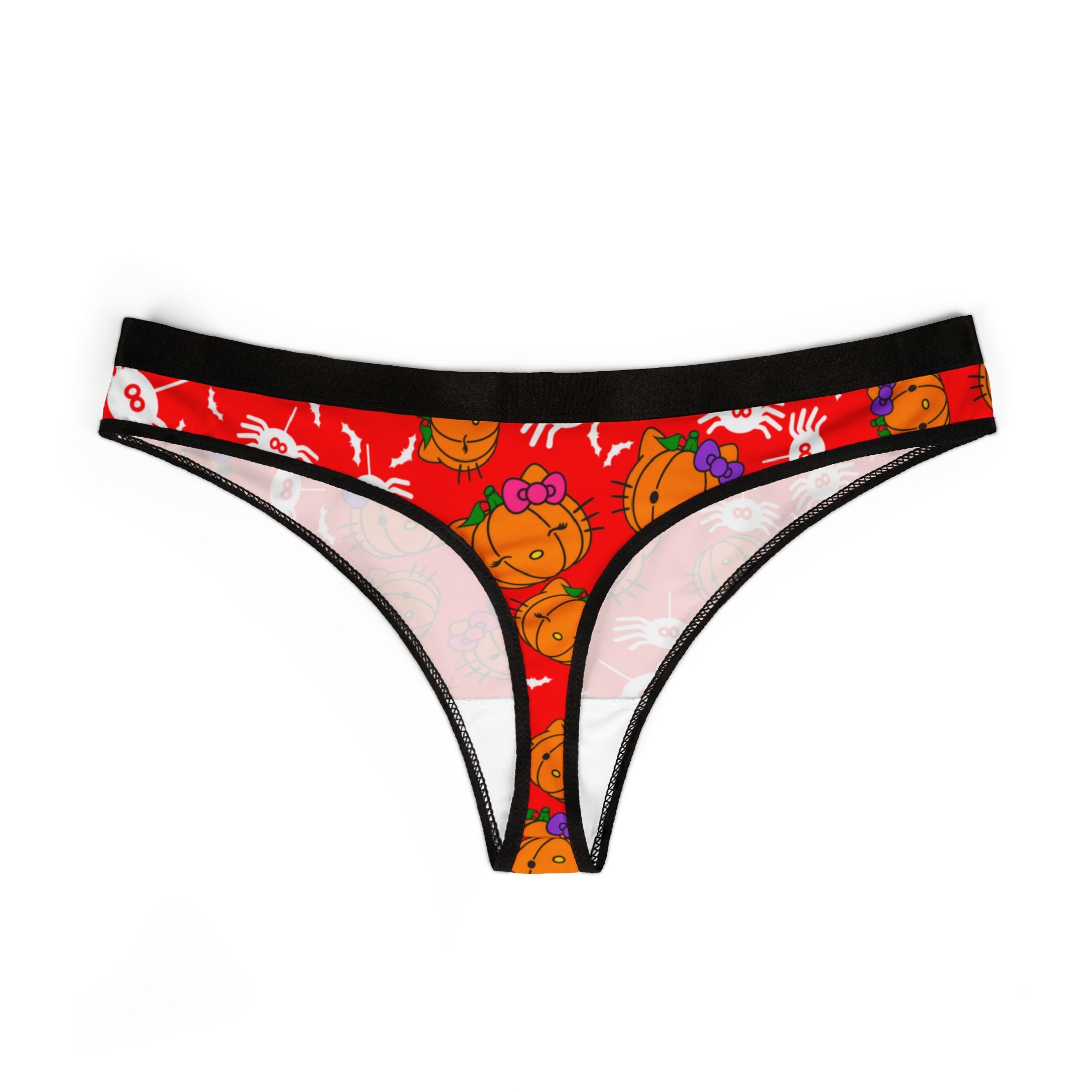 Women's thongs double pumpkin kitty Halloween red