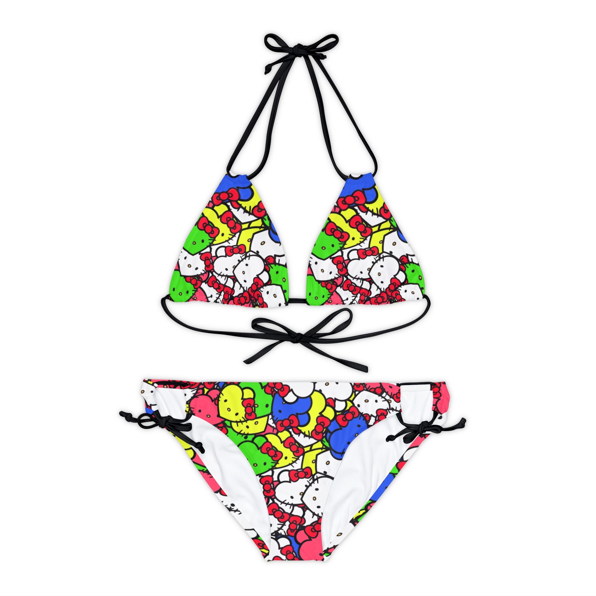 Strappy bikini set kitty hearts multi colors nature