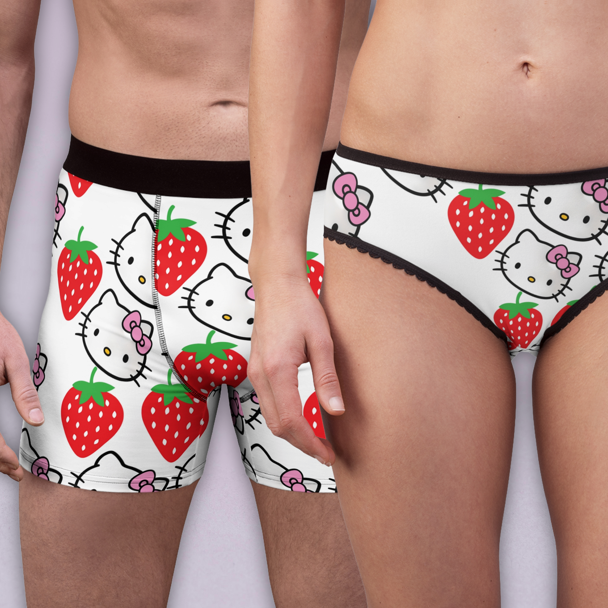 Couples matching kitty strawberry underwear set boxer & briefs