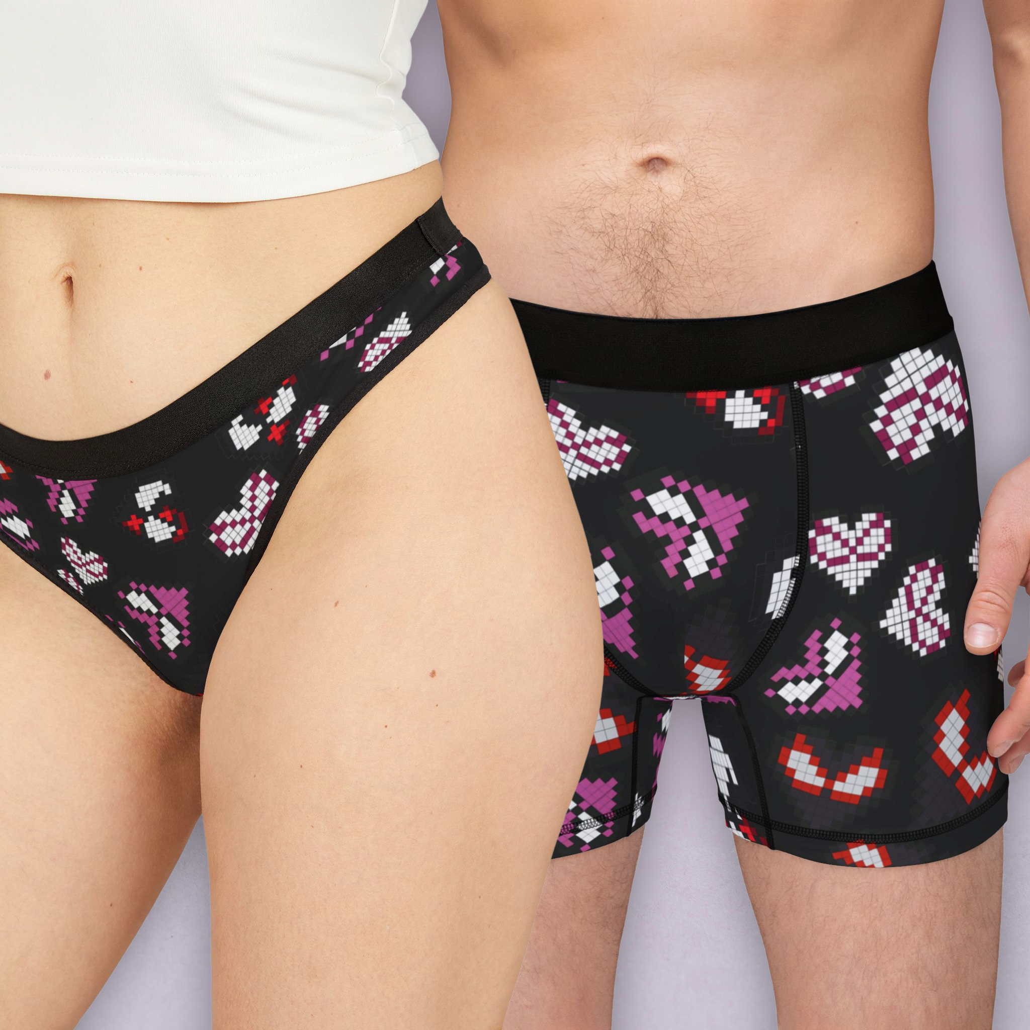 Couples matching  spider hearts pixel underwear set boxer and thong