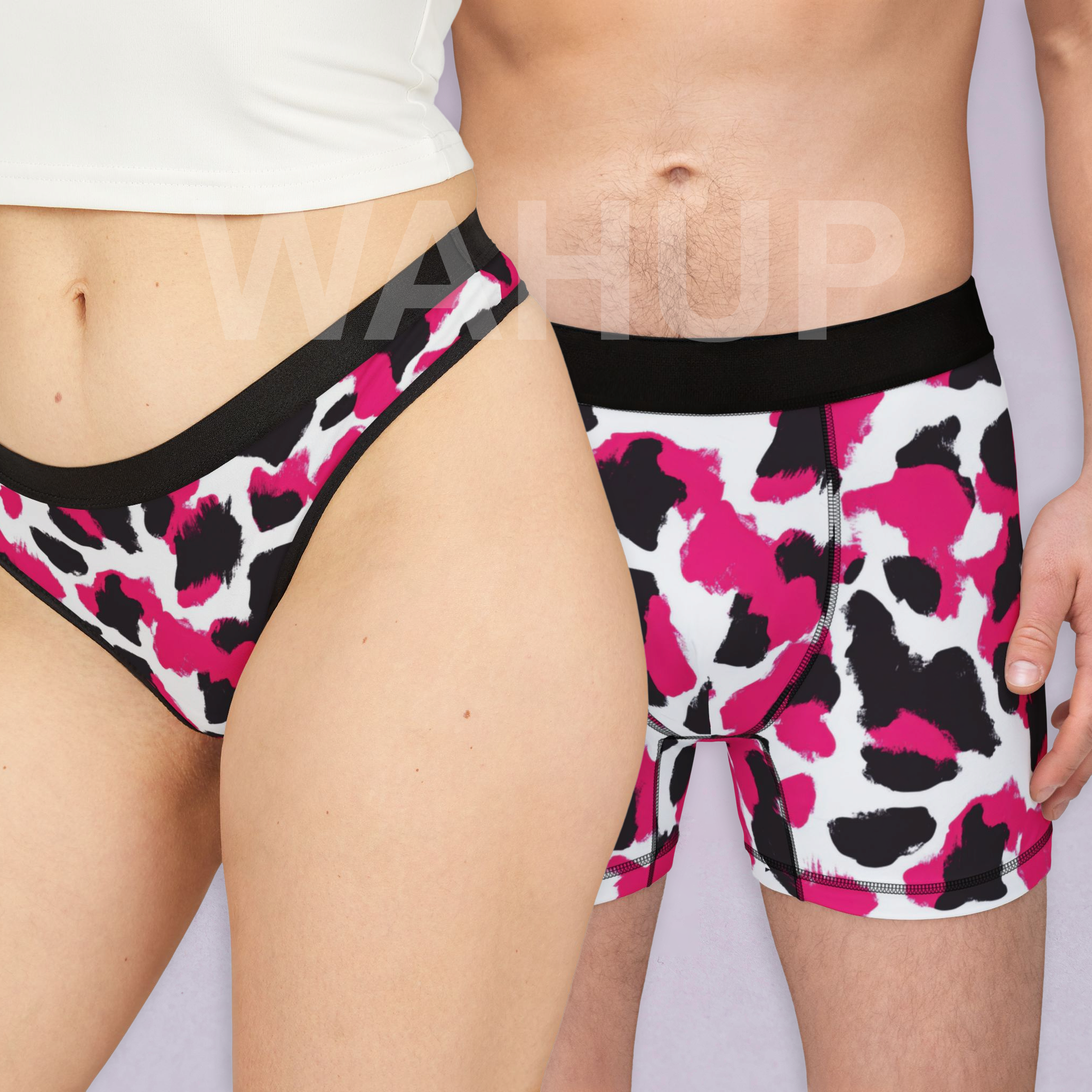 Matching underwear Colorful Cow Print for couples boxer & thong set