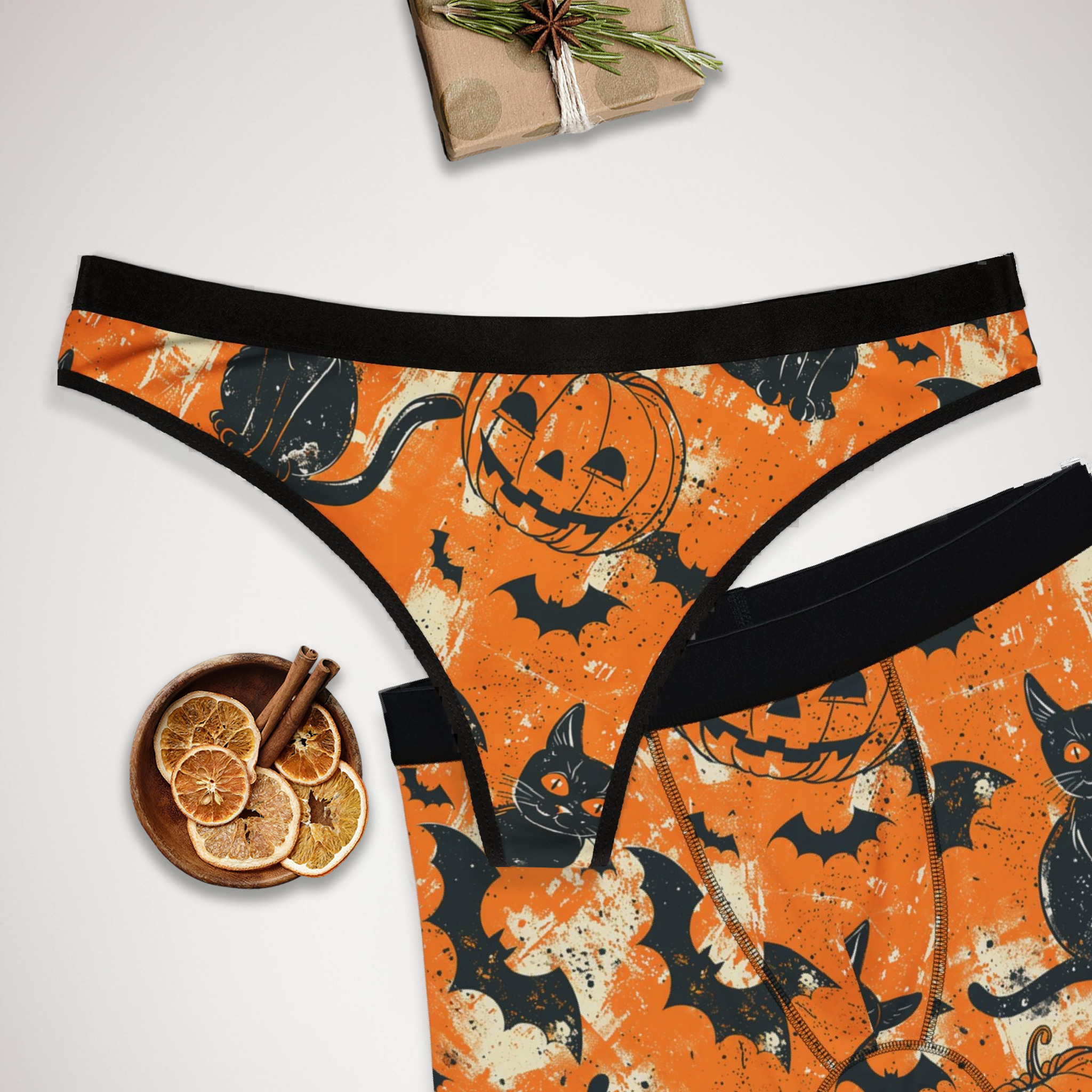 Matching underwear Spooky Halloween for couples boxer & thong set