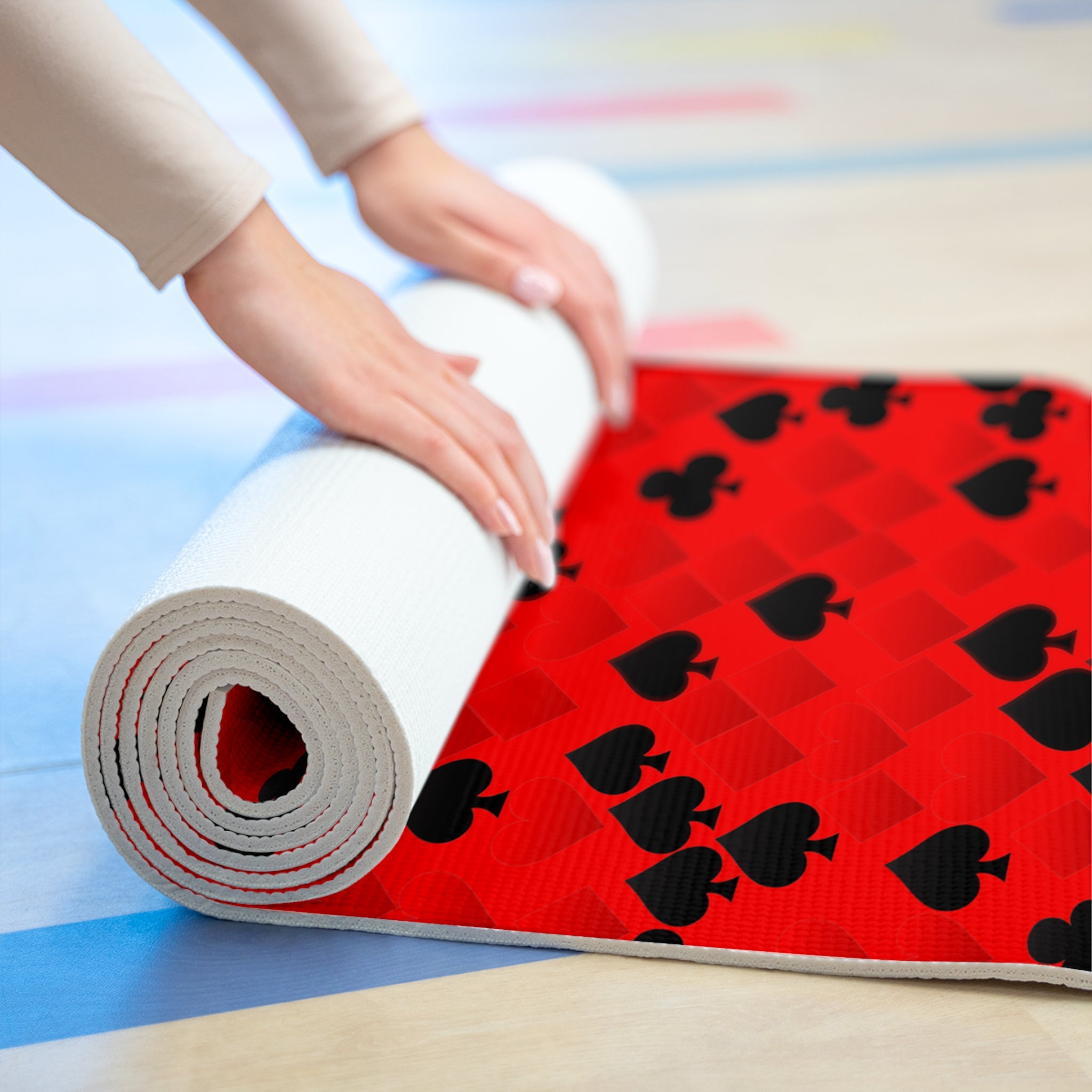 Foam yoga mat playing cards spades hearts diamonds clubs valentine love red