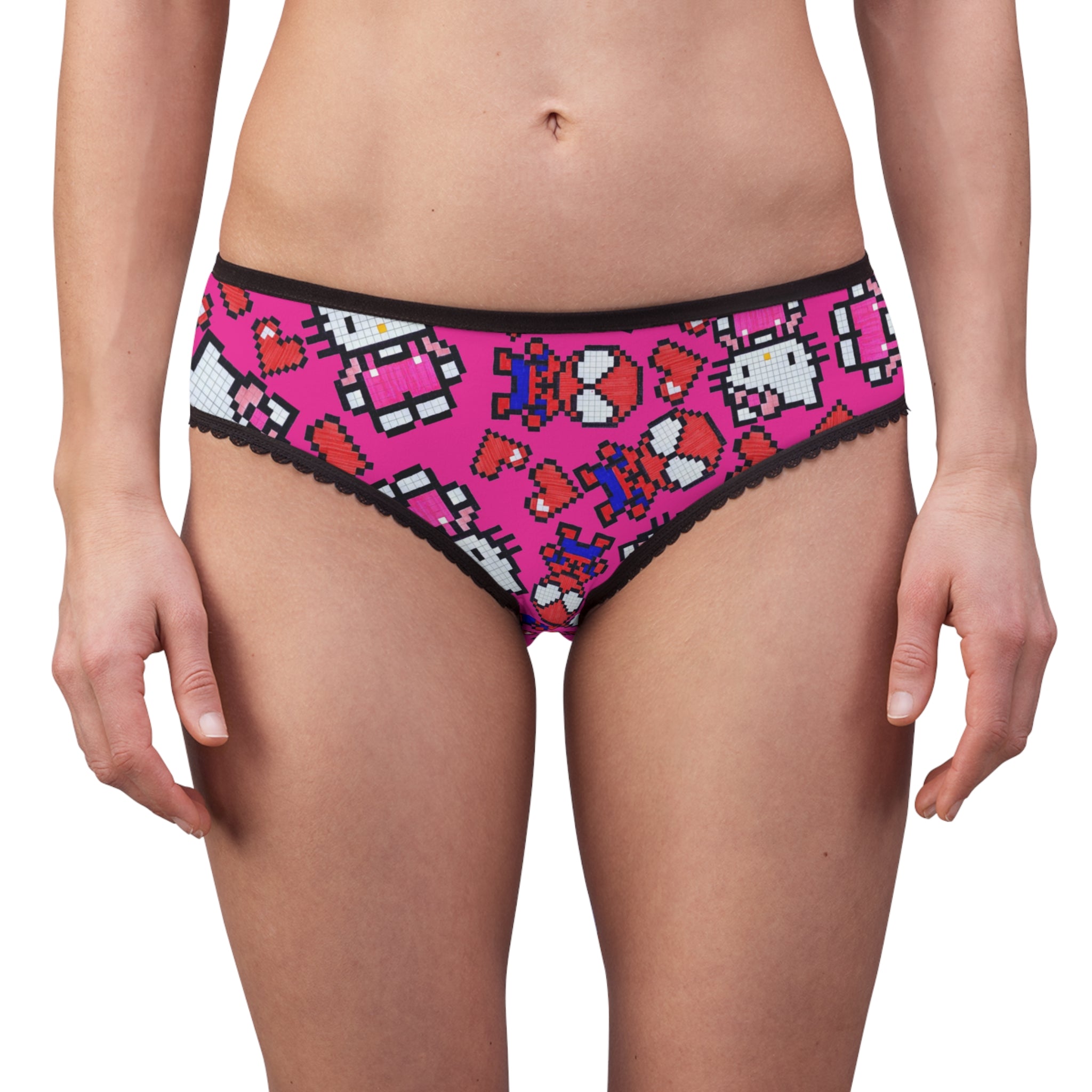 Women's briefs spider kitty pixel heart character love valentine pink