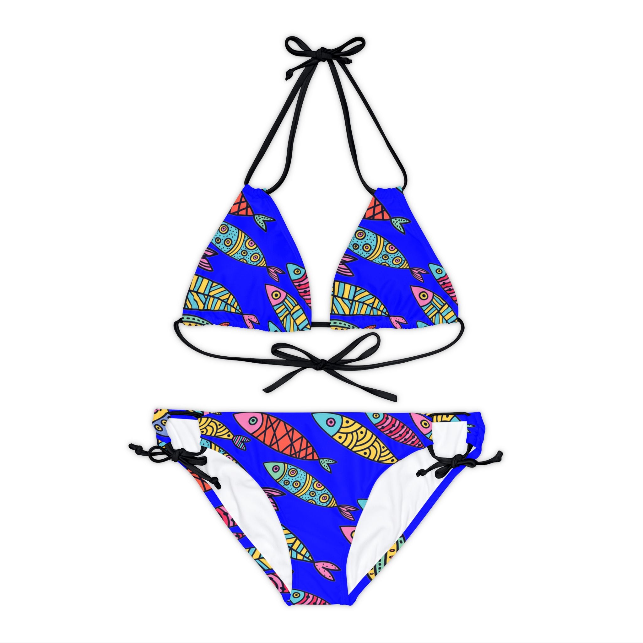 Strappy bikini set cute fishes blue